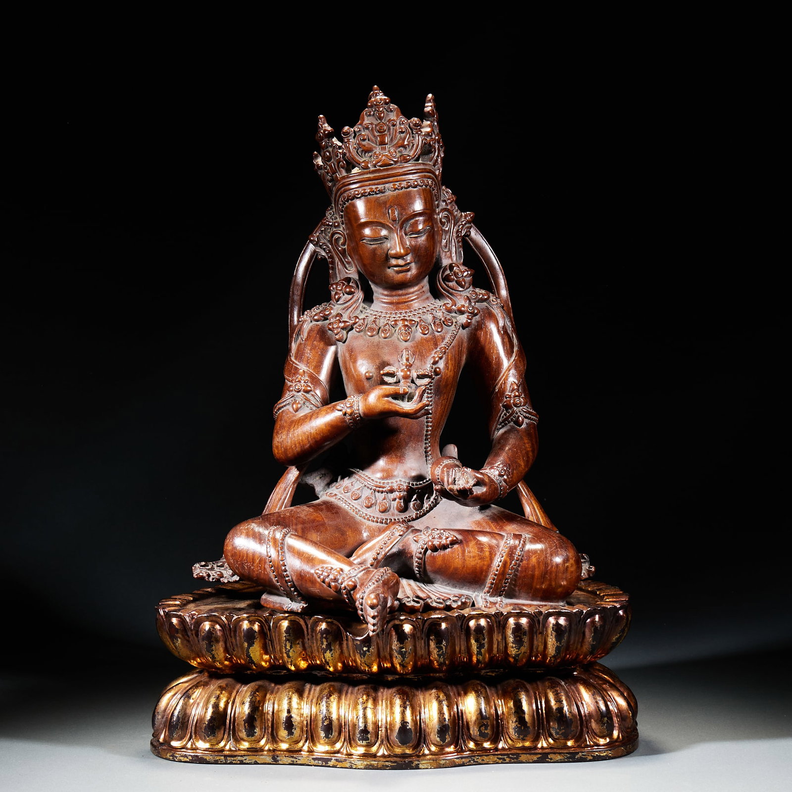 Qing Huanghuali Statue of Vajrasattva: Qing Huanghuali Statue of VajrasattvaH 47 cm, L 33 cm, W 23 cm