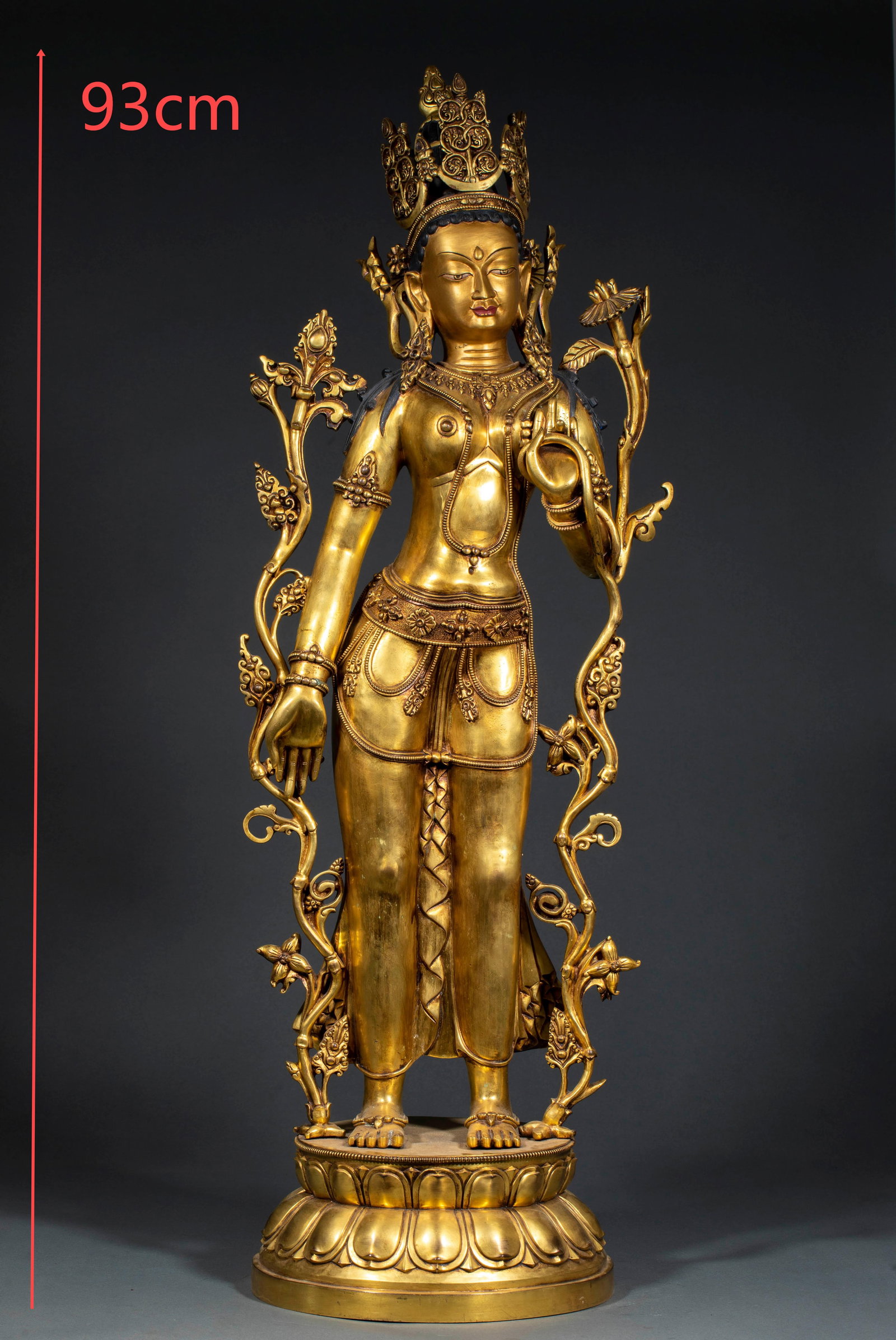 Gilt Bronze Standing Statue of Green Tara: Gilt Bronze Standing Statue of Green TaraH 92.5 cm, L 26 cm, W 26 cm