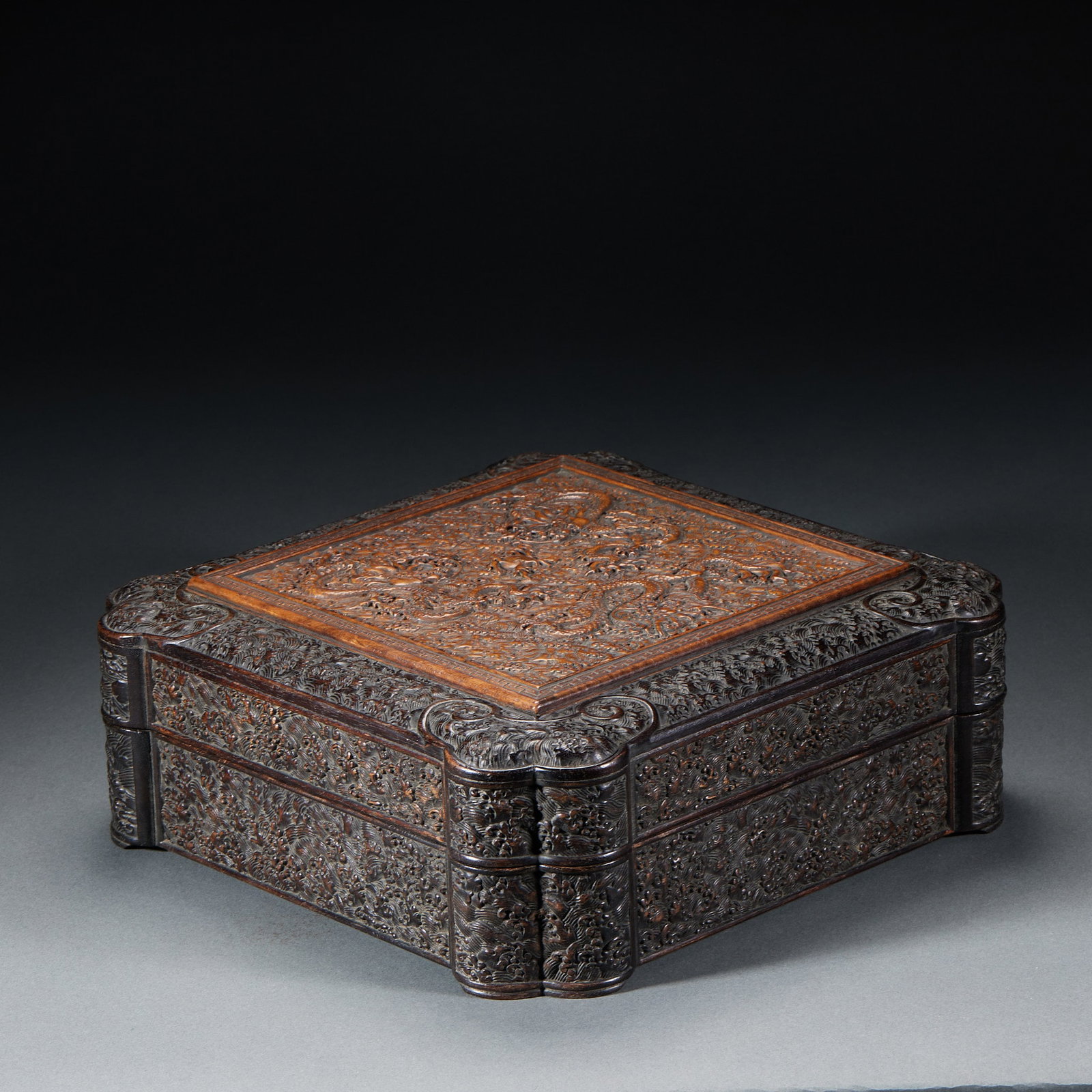 Sandalwood Covered Box: Three Dragons Chasing the Pearl (1 of 9)