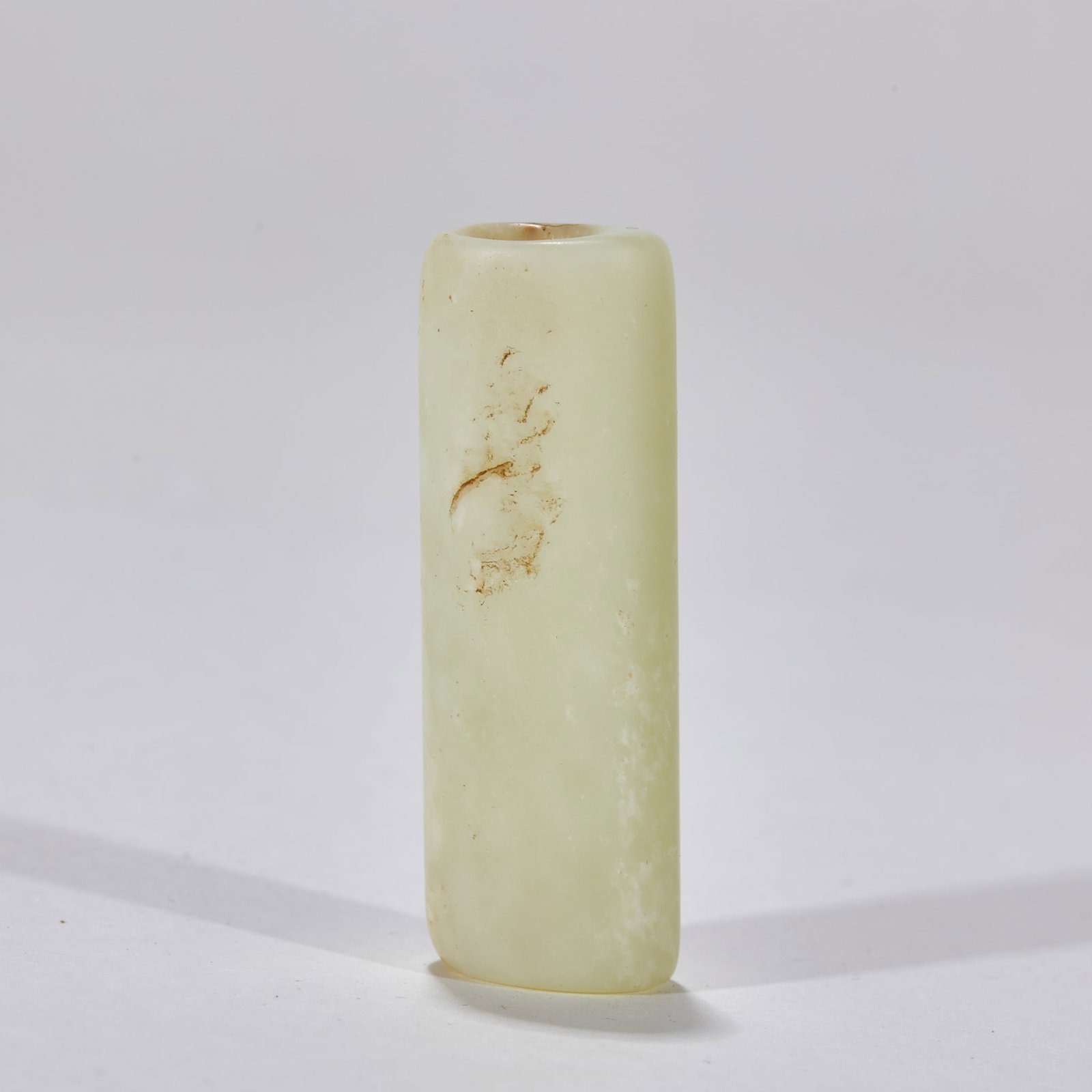 PreMing Hetian Jade Tube Ornament: PreMing Hetian Jade Tube OrnamentL 5.3 cm, Diam. 1.8 cm