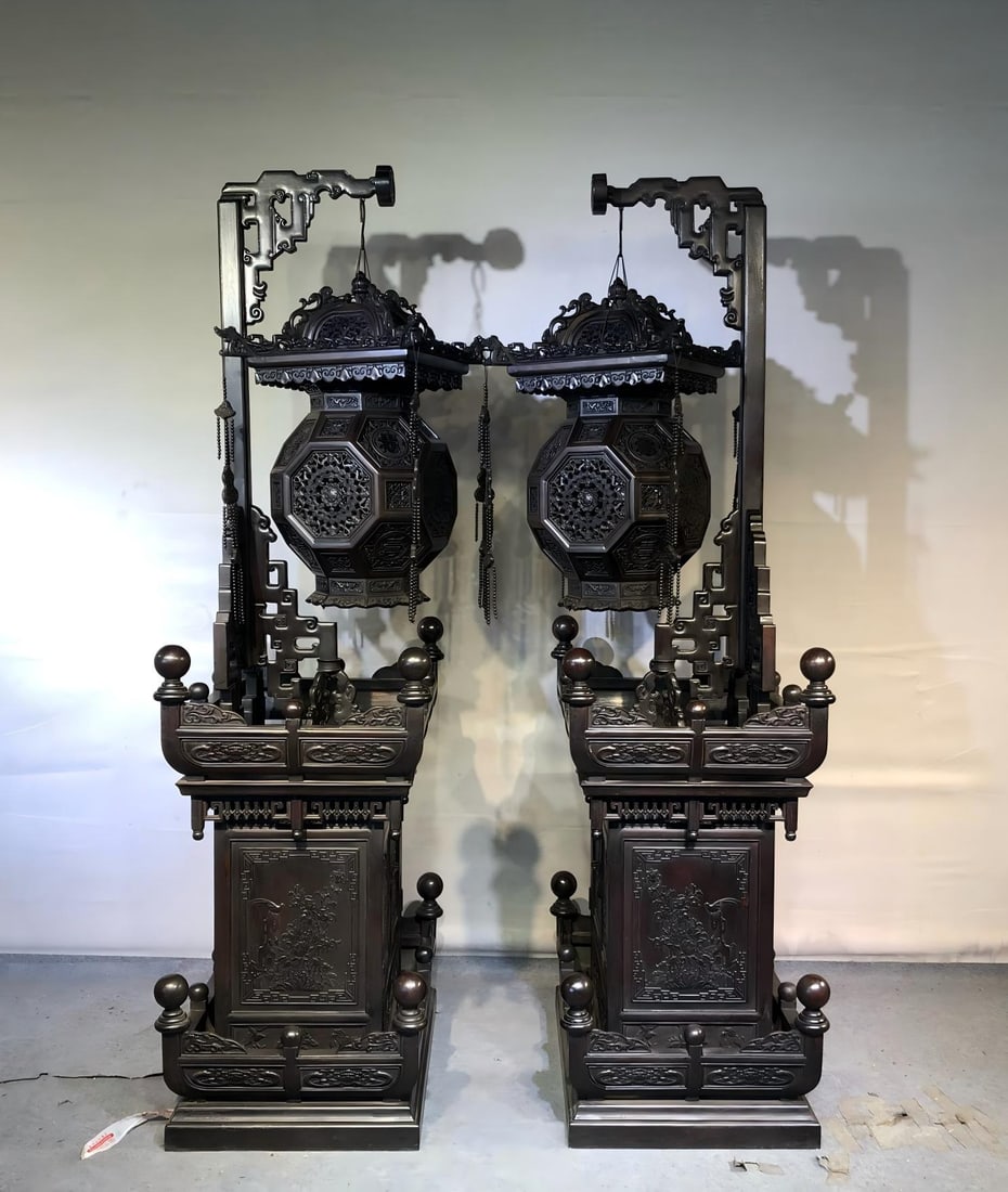High Relief Openwork Sandalwood Palace Lantern: High Relief Openwork Sandalwood Palace LanternH 220 cm, L 82 cm, W 56 cm