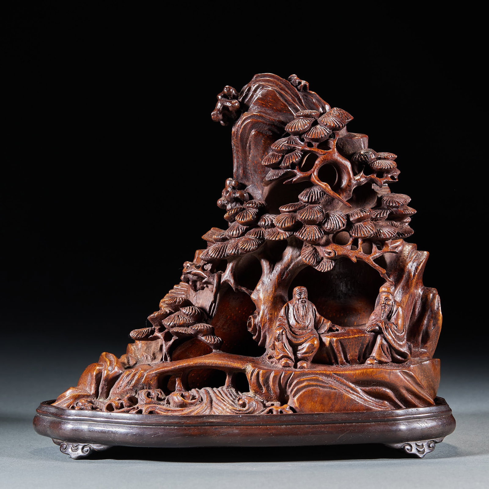 Bamboo Carving Ornament: Scholars Gathering Under Pines: Bamboo Carving Ornament: Scholars Gathering Under PinesH 17.5 cm, L 19 cm, W 11 cm