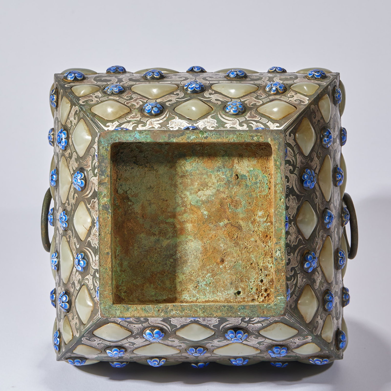 PreMing SilverInlaid Square Vase with Jade Inserts - 13