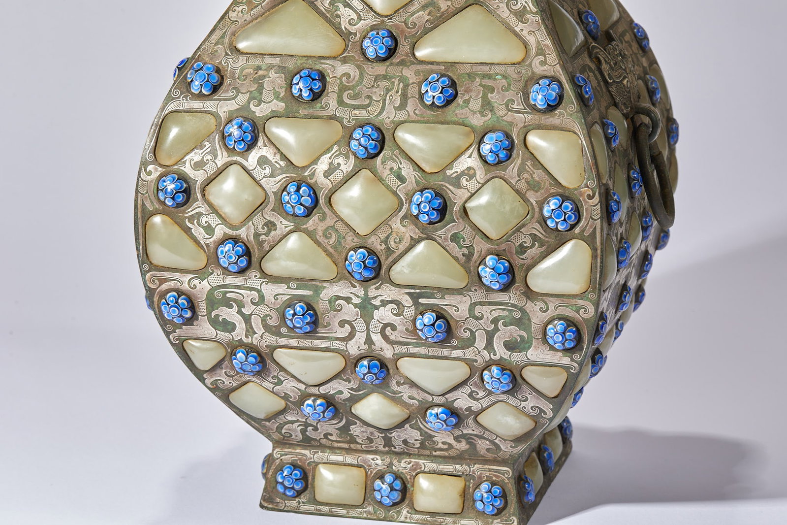 PreMing SilverInlaid Square Vase with Jade Inserts - 2