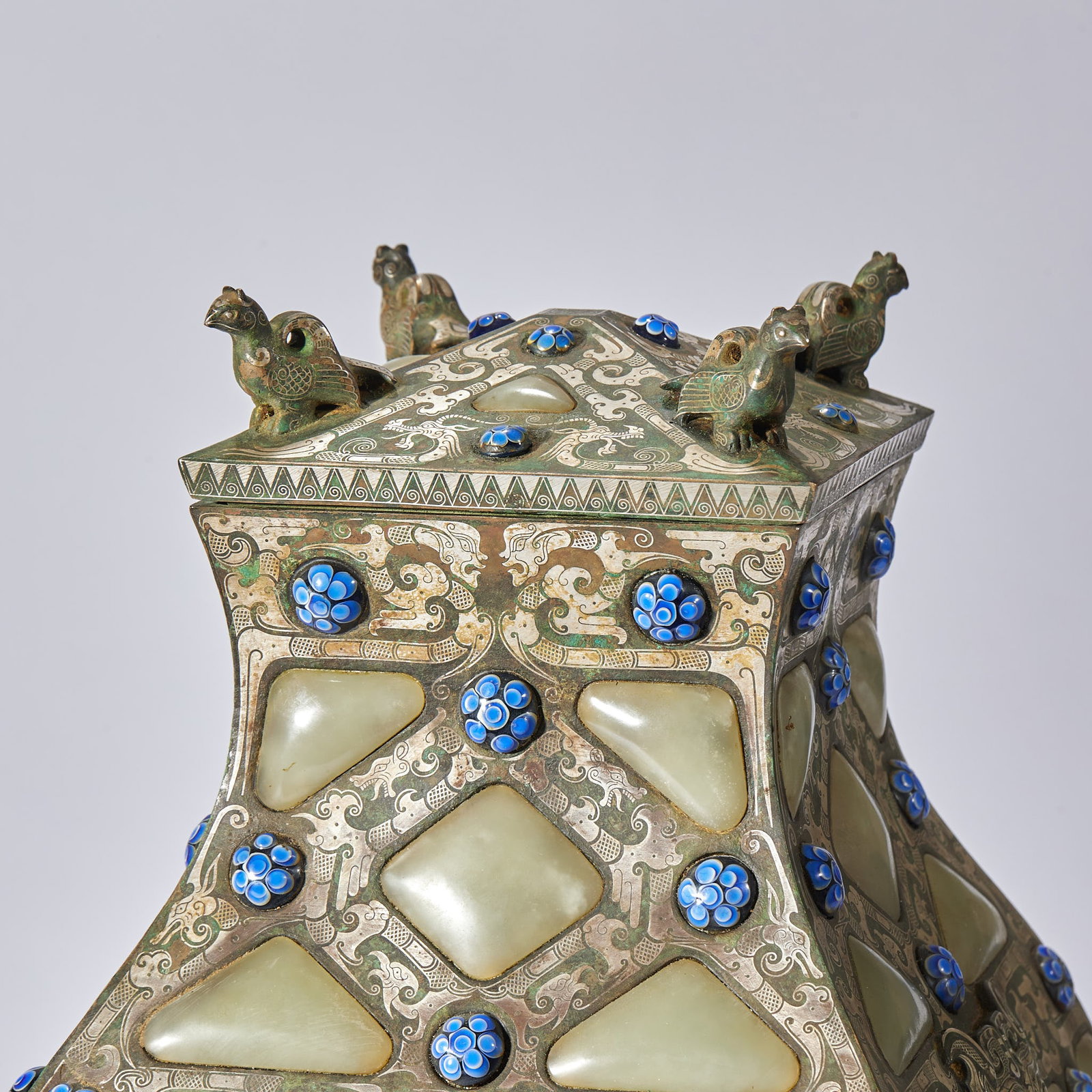 PreMing SilverInlaid Square Vase with Jade Inserts - 3