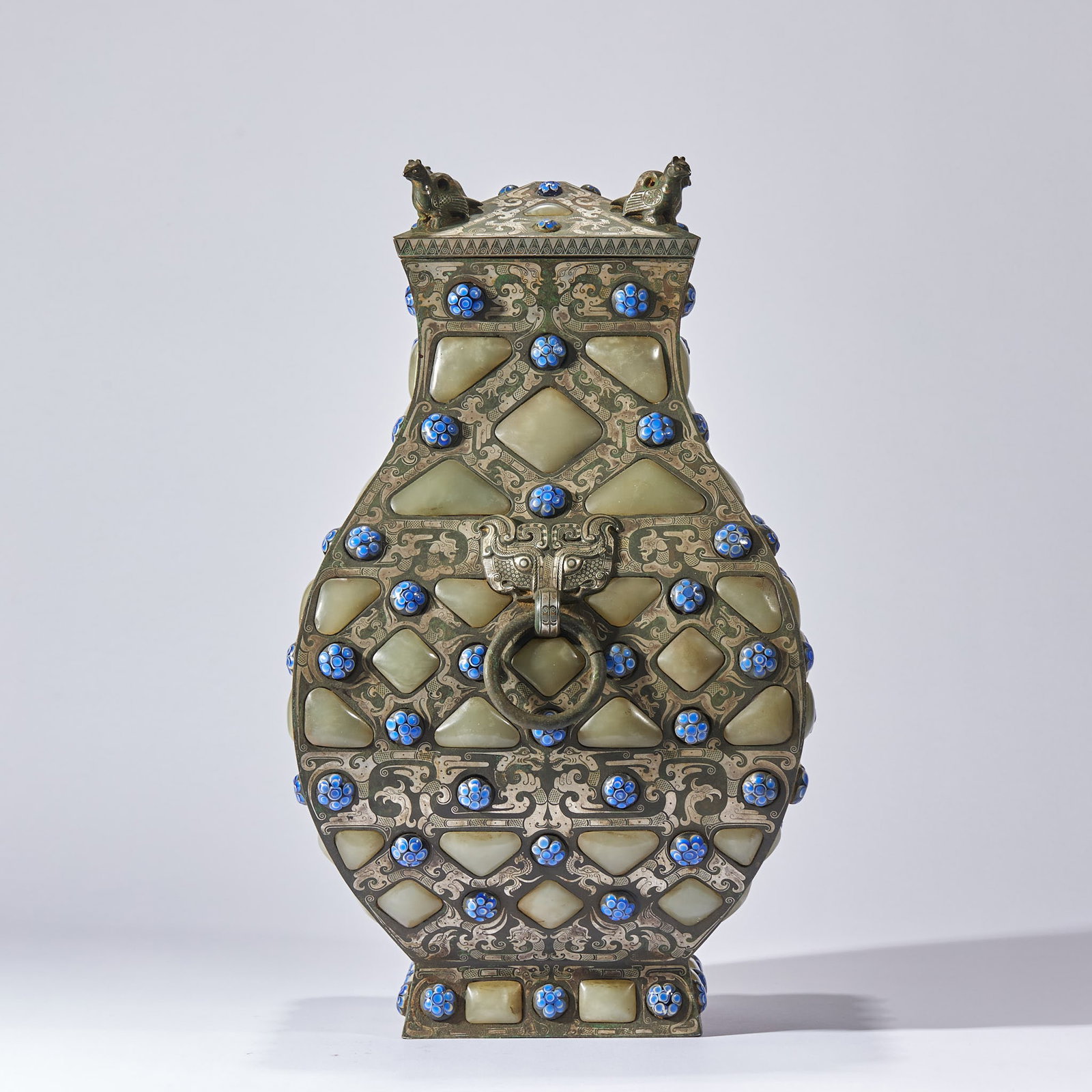 PreMing SilverInlaid Square Vase with Jade Inserts - 4