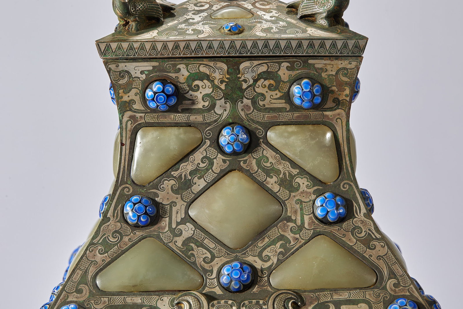 PreMing SilverInlaid Square Vase with Jade Inserts - 6
