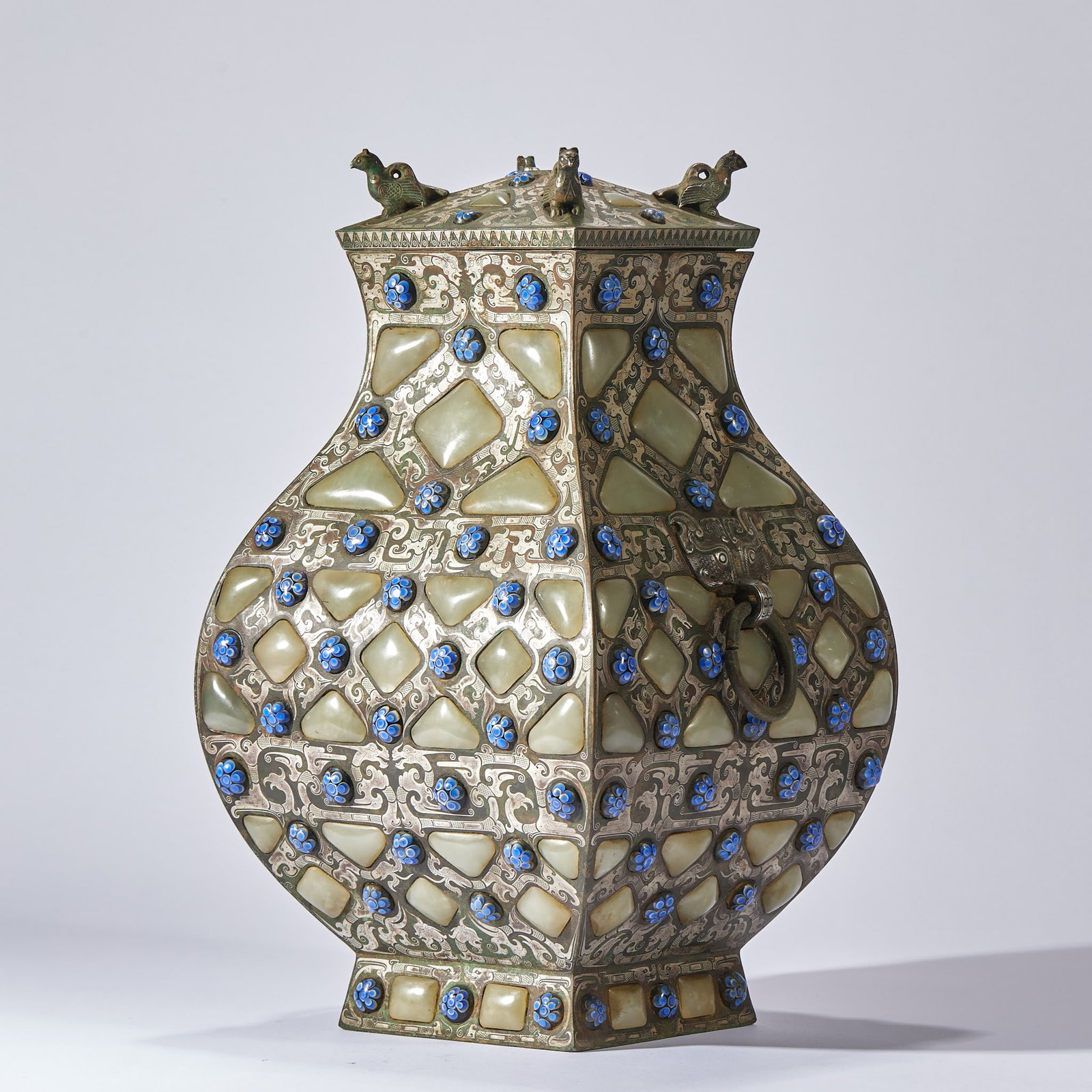 PreMing SilverInlaid Square Vase with Jade Inserts - 7