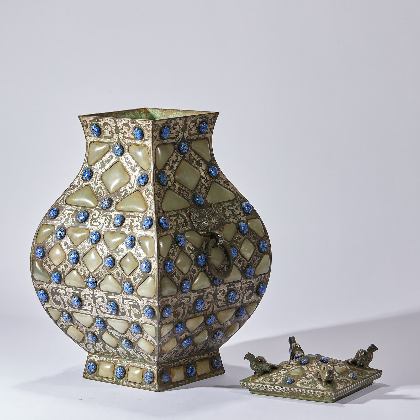PreMing SilverInlaid Square Vase with Jade Inserts - 8