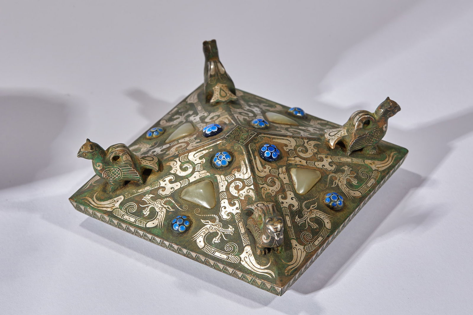 PreMing SilverInlaid Square Vase with Jade Inserts - 9