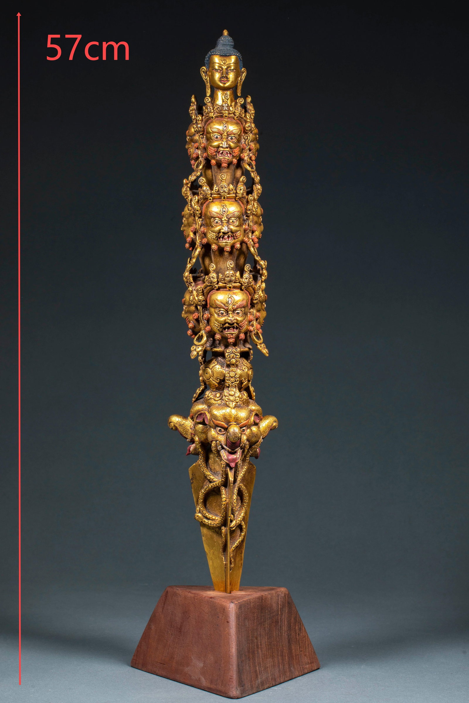 Ming Gilt Bronze Vajra Pestle: Ming Gilt Bronze Vajra PestleH 57 cm, Diam. 8 cm