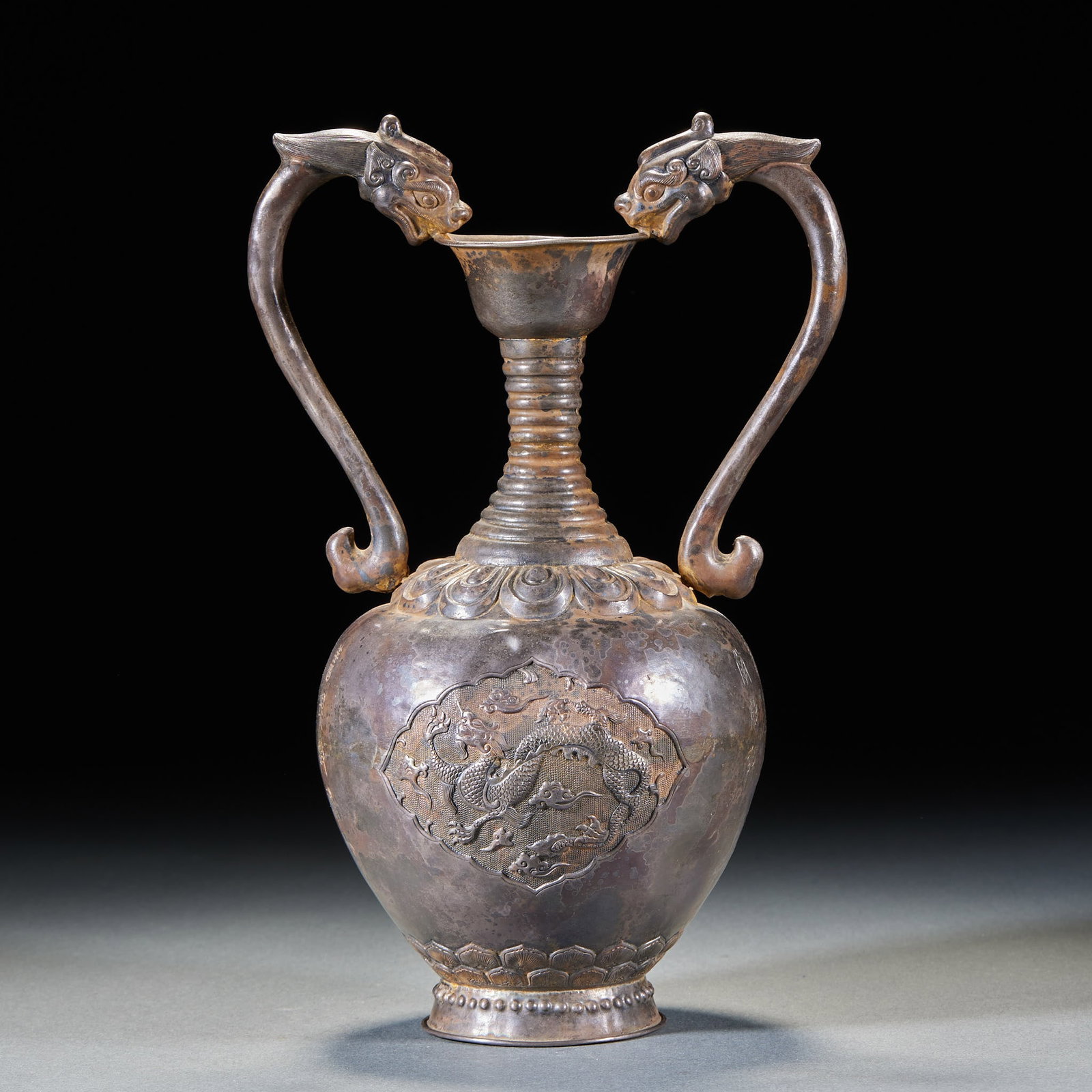 PreMing Solid Silver TwoEar Vase with Arched Windows Carved with Ancient Scripts (1 of 10)