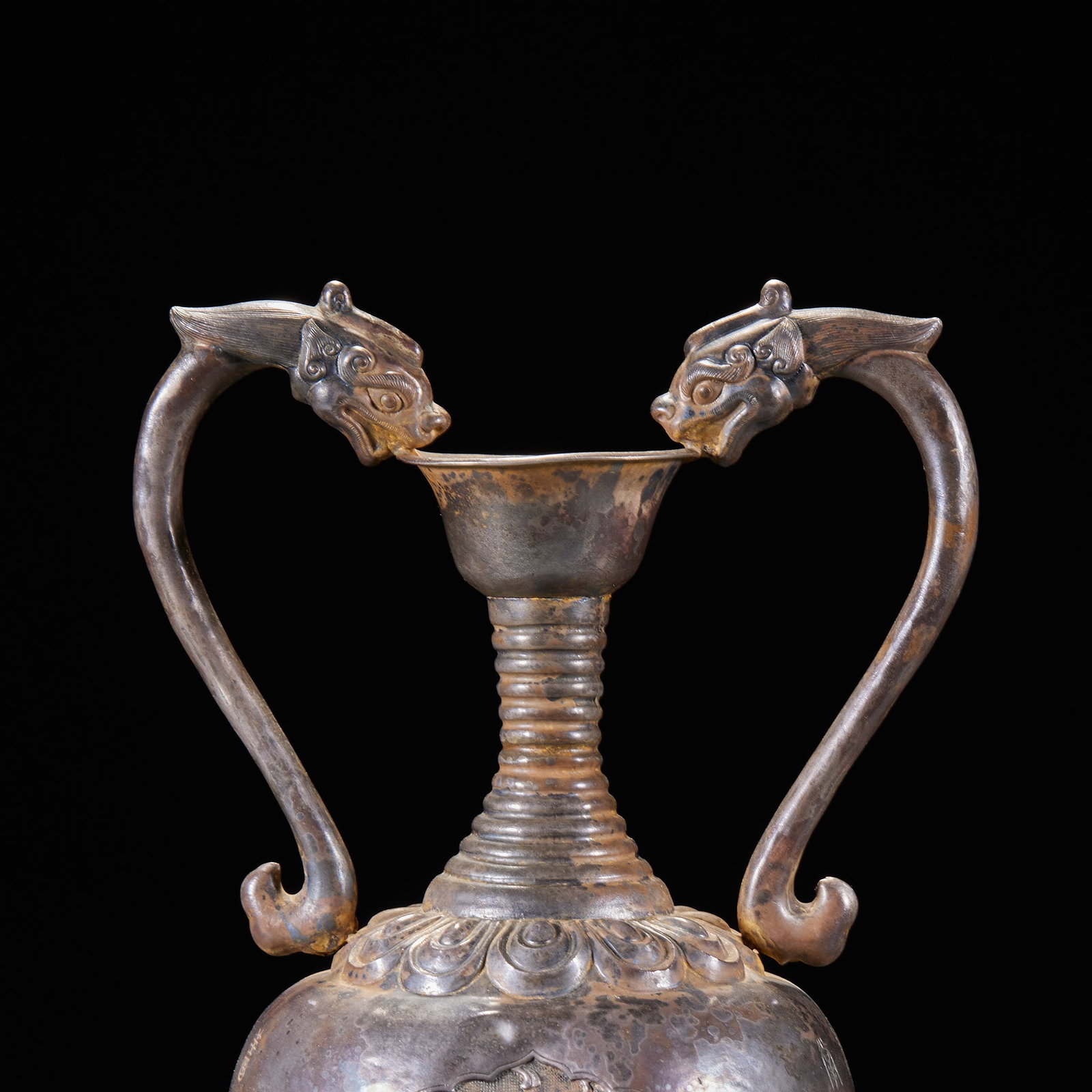 PreMing Solid Silver TwoEar Vase with Arched Windows Carved with Ancient Scripts - 2