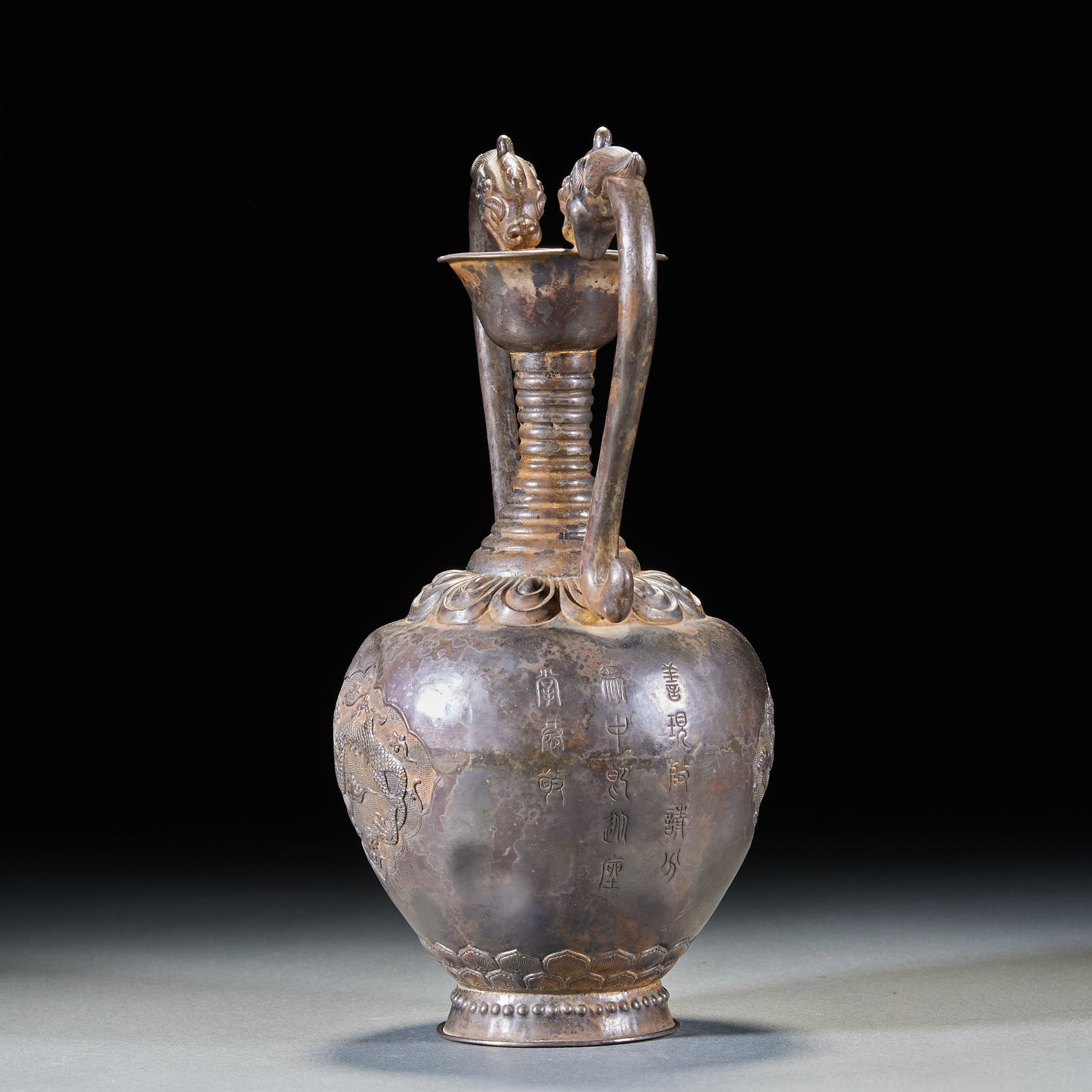 PreMing Solid Silver TwoEar Vase with Arched Windows Carved with Ancient Scripts - 4