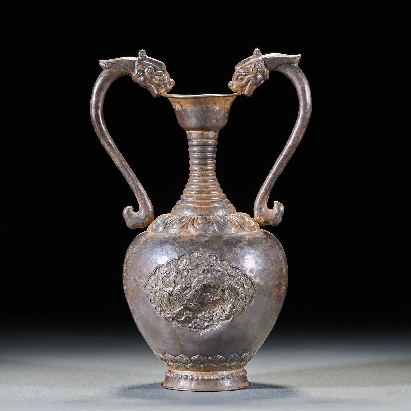 PreMing Solid Silver TwoEar Vase with Arched Windows Carved with Ancient Scripts - 6