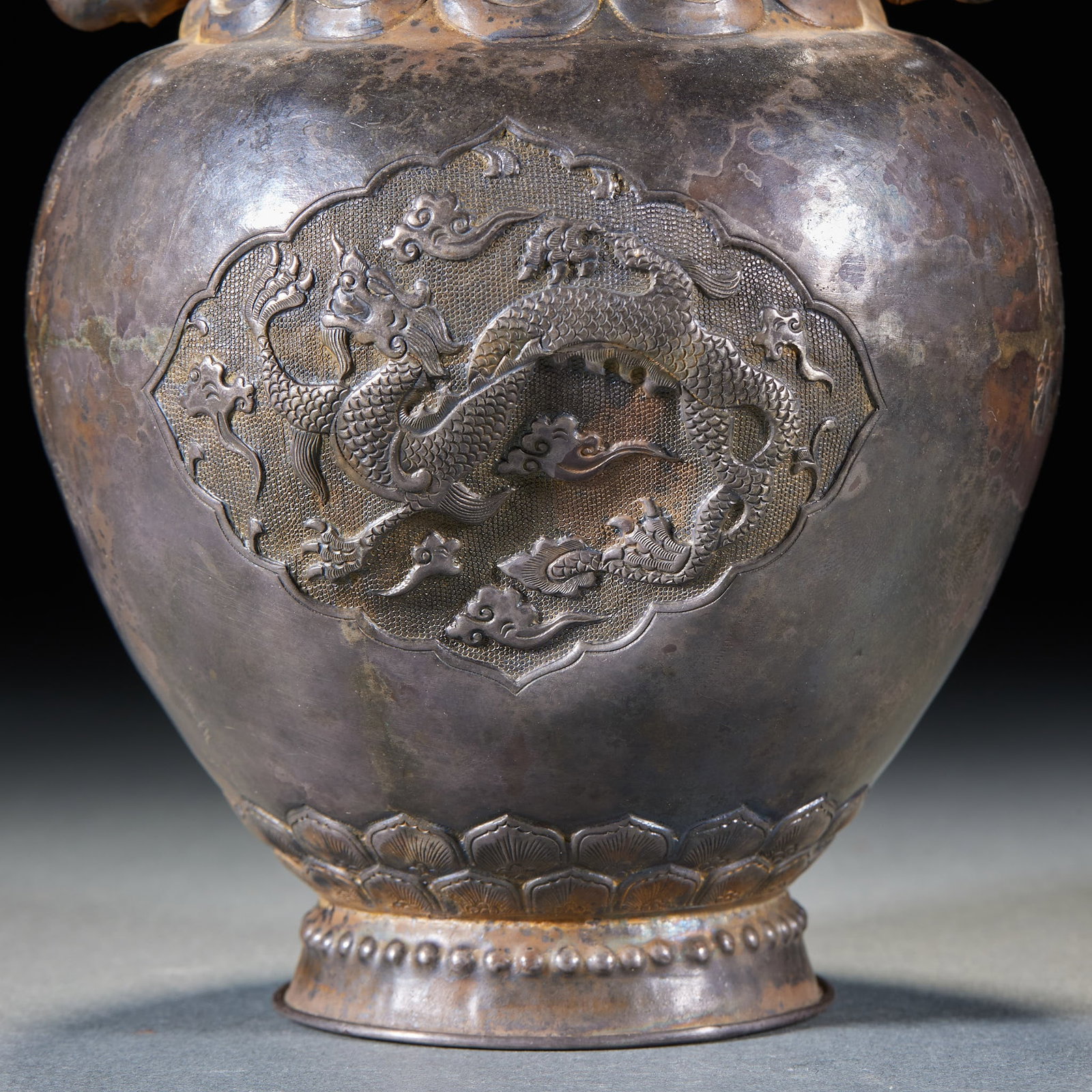 PreMing Solid Silver TwoEar Vase with Arched Windows Carved with Ancient Scripts - 7