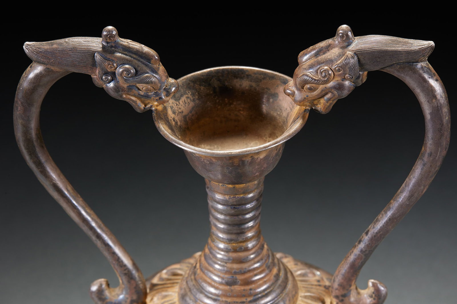 PreMing Solid Silver TwoEar Vase with Arched Windows Carved with Ancient Scripts - 9