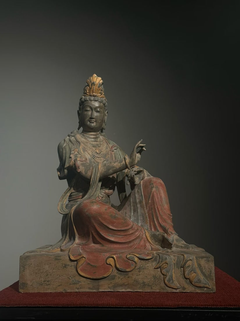Painted Bluestone Statue of Relaxed Guanyin (1 of 7)