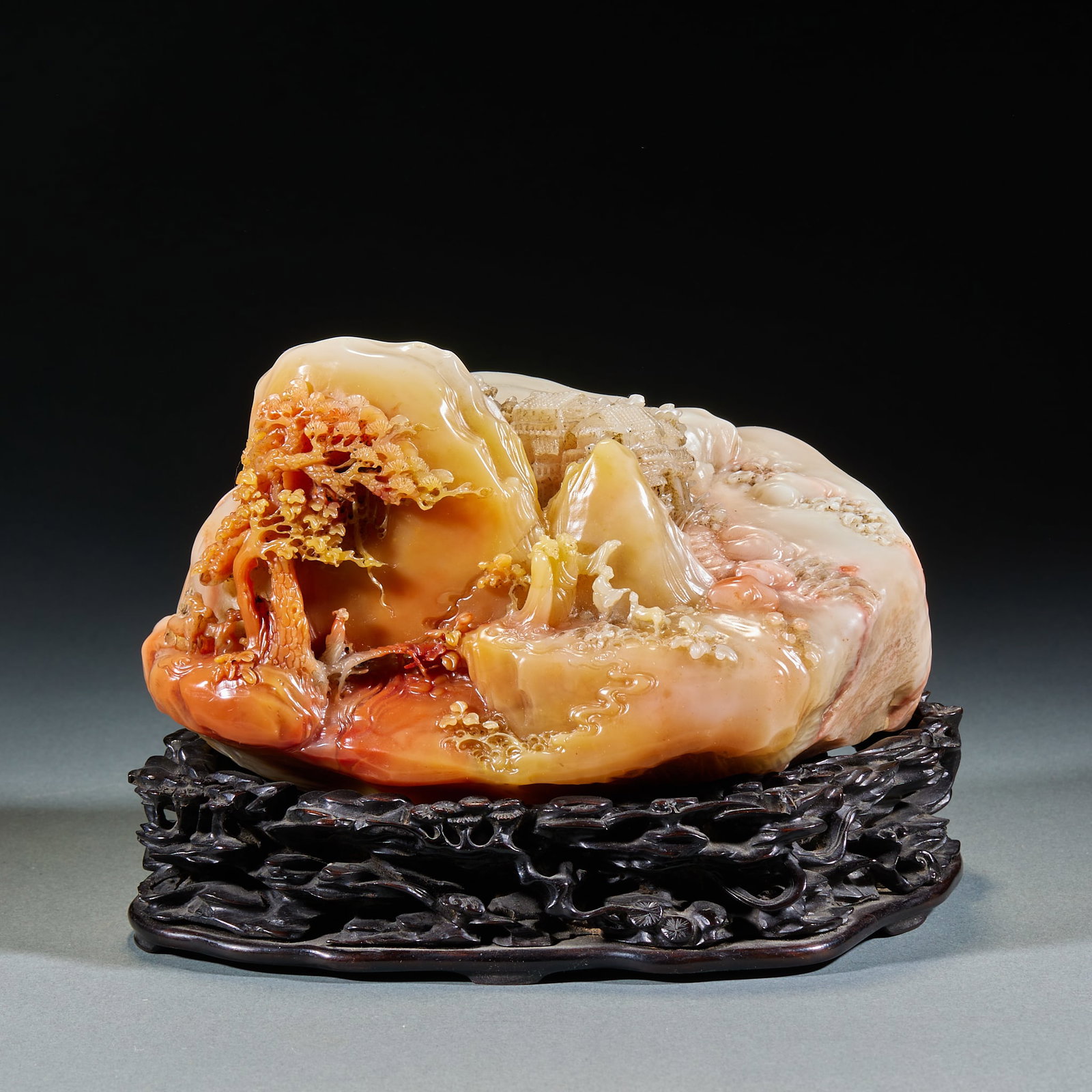 Shoushan Furong Stone Carving of Landscapes and Figures: Shoushan Furong Stone Carving of Landscapes and FiguresH 15.5 cm, L 20 cm, W 12.5 cm