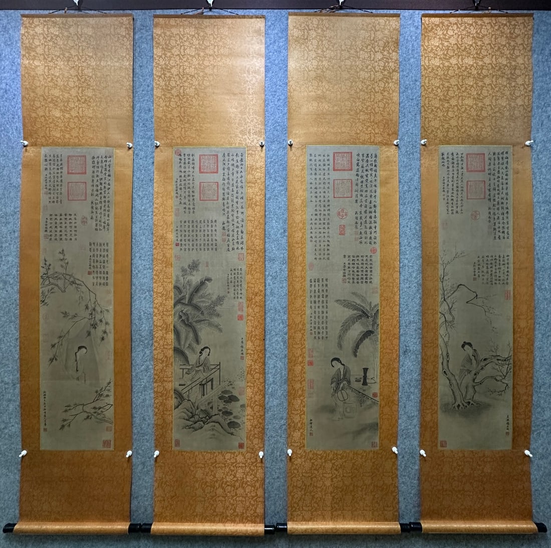 Four Fine Silk Scrolls of Beauties by Zhao Mengfu, Yuan Dynasty (1 of 20)