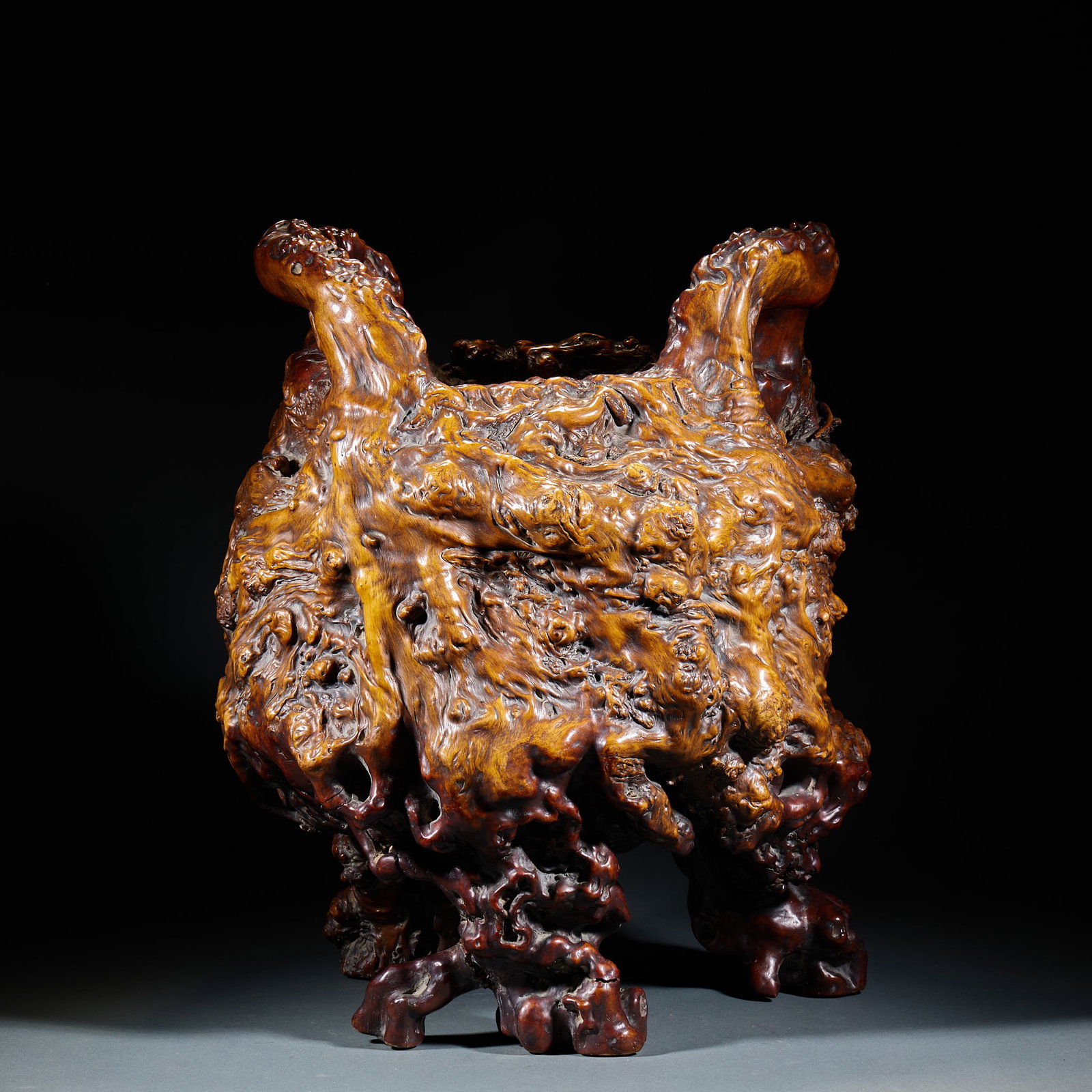 Qing Huangyang Wood Burl Carved Handled Scroll Tub (1 of 9)