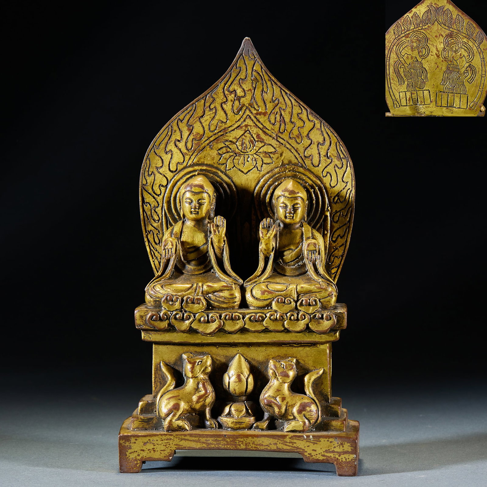 Gilt Bronze Buddha Statue in Northern Wei Style: Gilt Bronze Buddha Statue in Northern Wei StyleH 23 cm, L 13 cm, W 6 cm