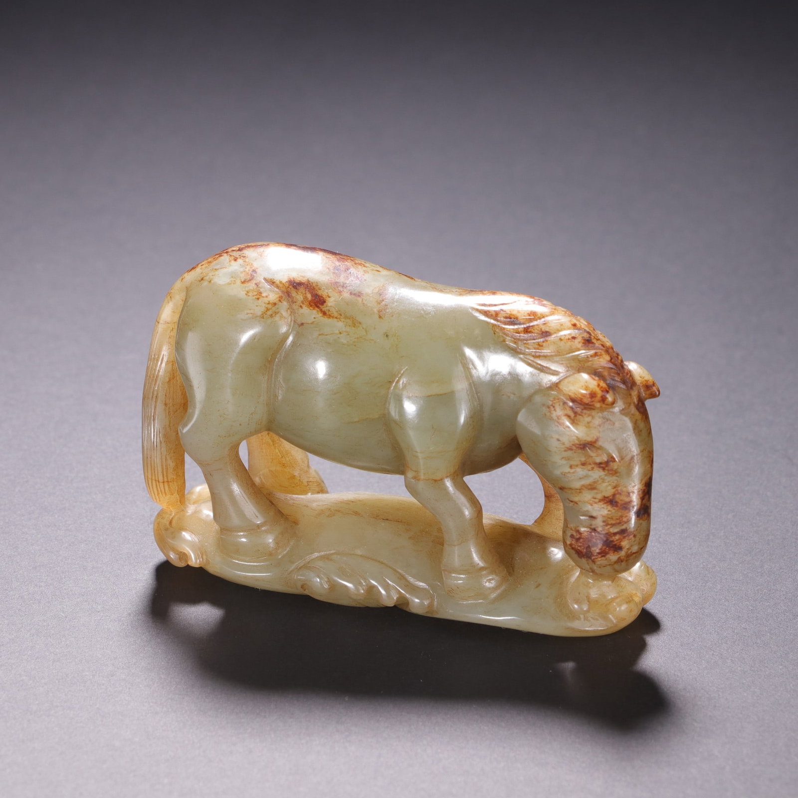 Hetian Jade Pebble Carving: Drinking Horse Ornament: Hetian Jade Pebble Carving: Drinking Horse OrnamentH 4.6 cm, W 7.2 cm