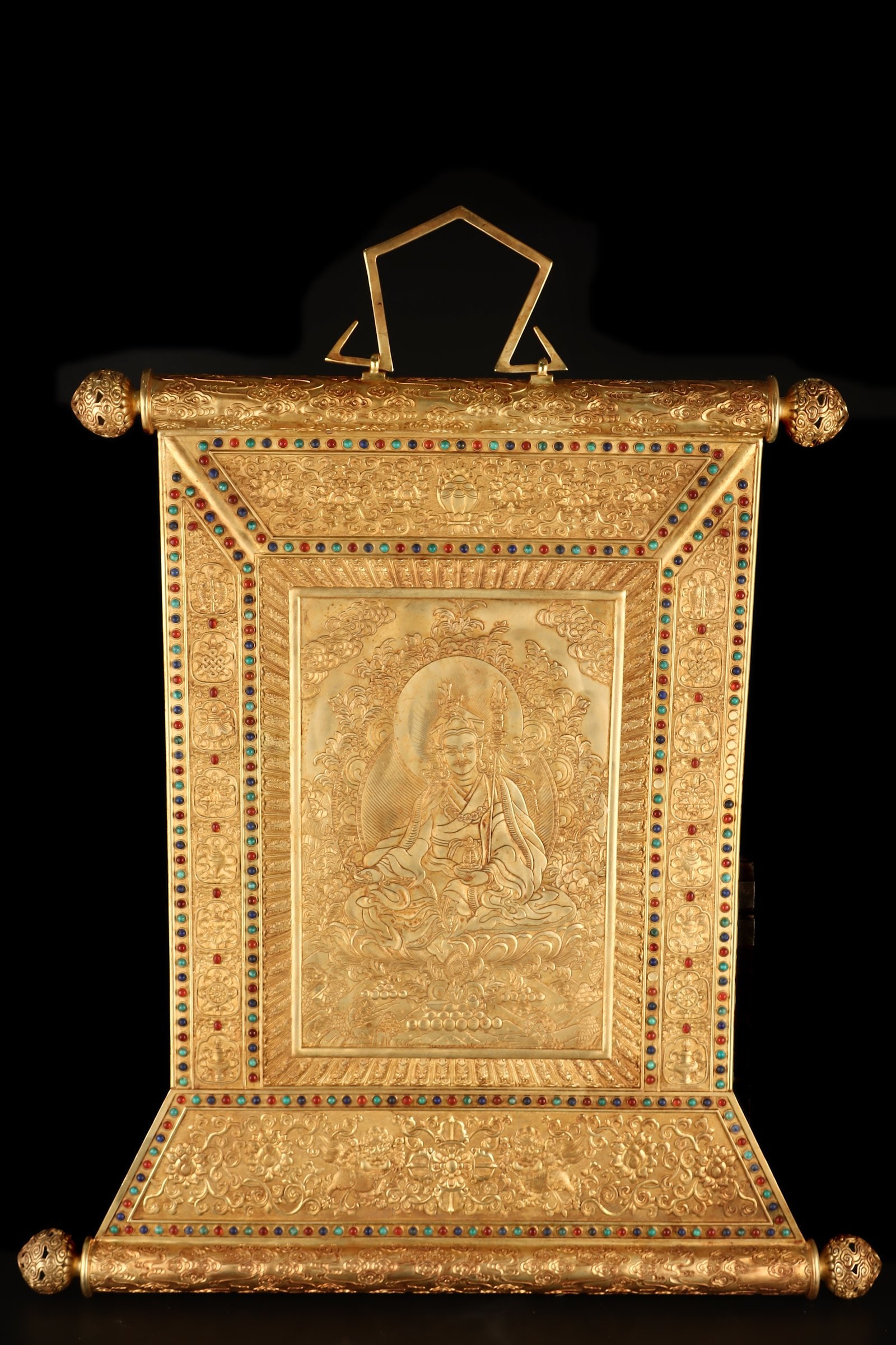 Qing Gilt Bronze Thangka Plaque: Qing Gilt Bronze Thangka PlaqueH 78 cm, W 52 cm