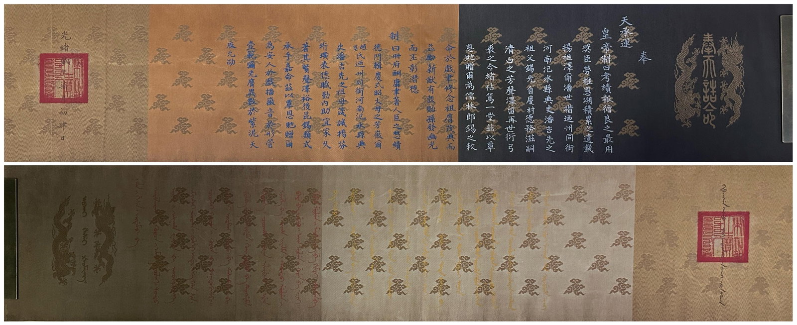 FiveColored Imperial Edict, Second Year of Guangxu Reign: FiveColored Imperial Edict, Second Year of Guangxu ReignL 357 cm, W 36.5 cm