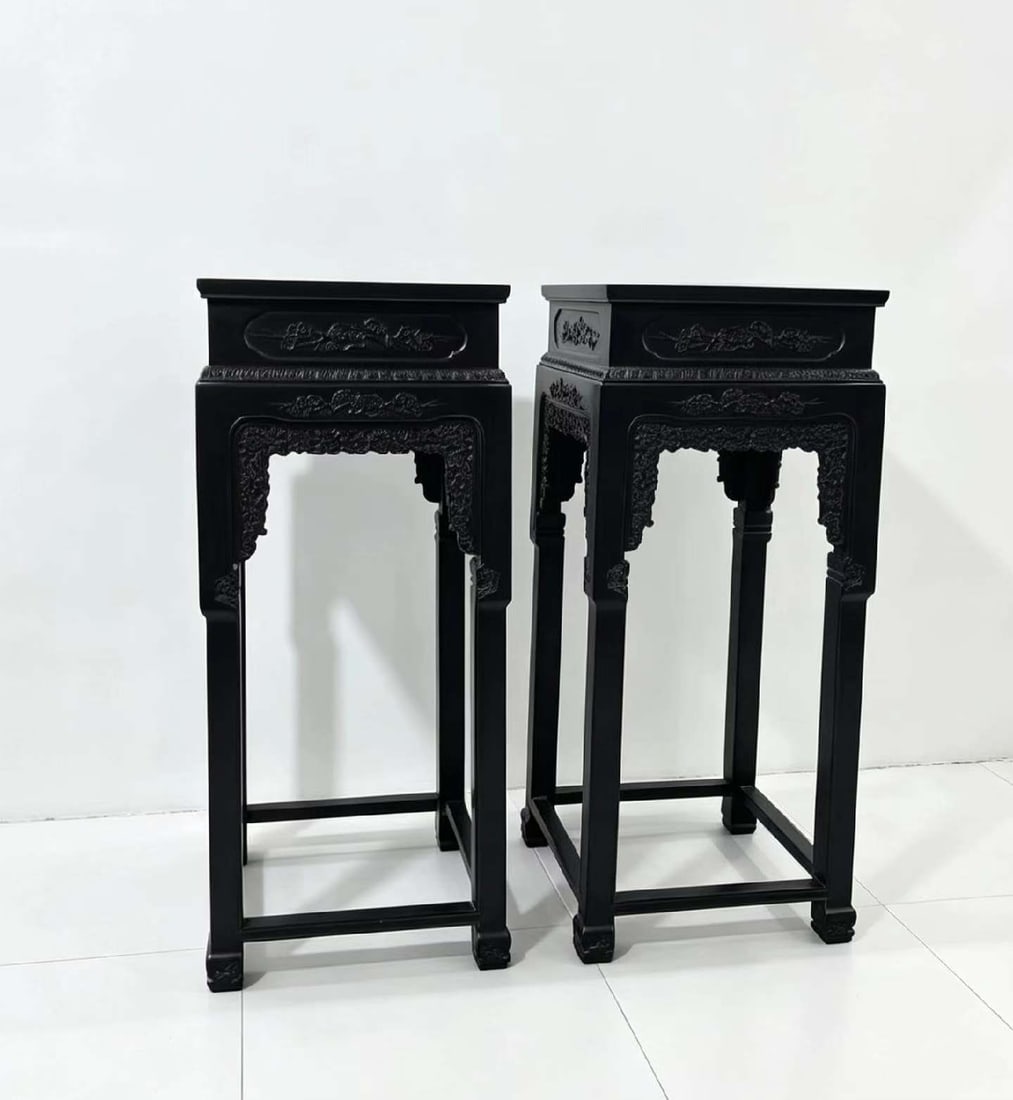 Pair of Sandalwood Side Altar Tables: Pair of Sandalwood Side Altar TablesH 115 cm, L 48 cm