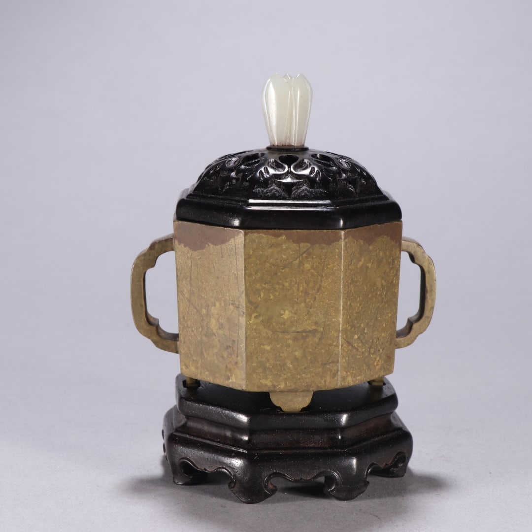 Bronze Octagonal TwoEar Incense Burner: Bronze Octagonal TwoEar Incense BurnerH 12 cm, W 8.8 cm