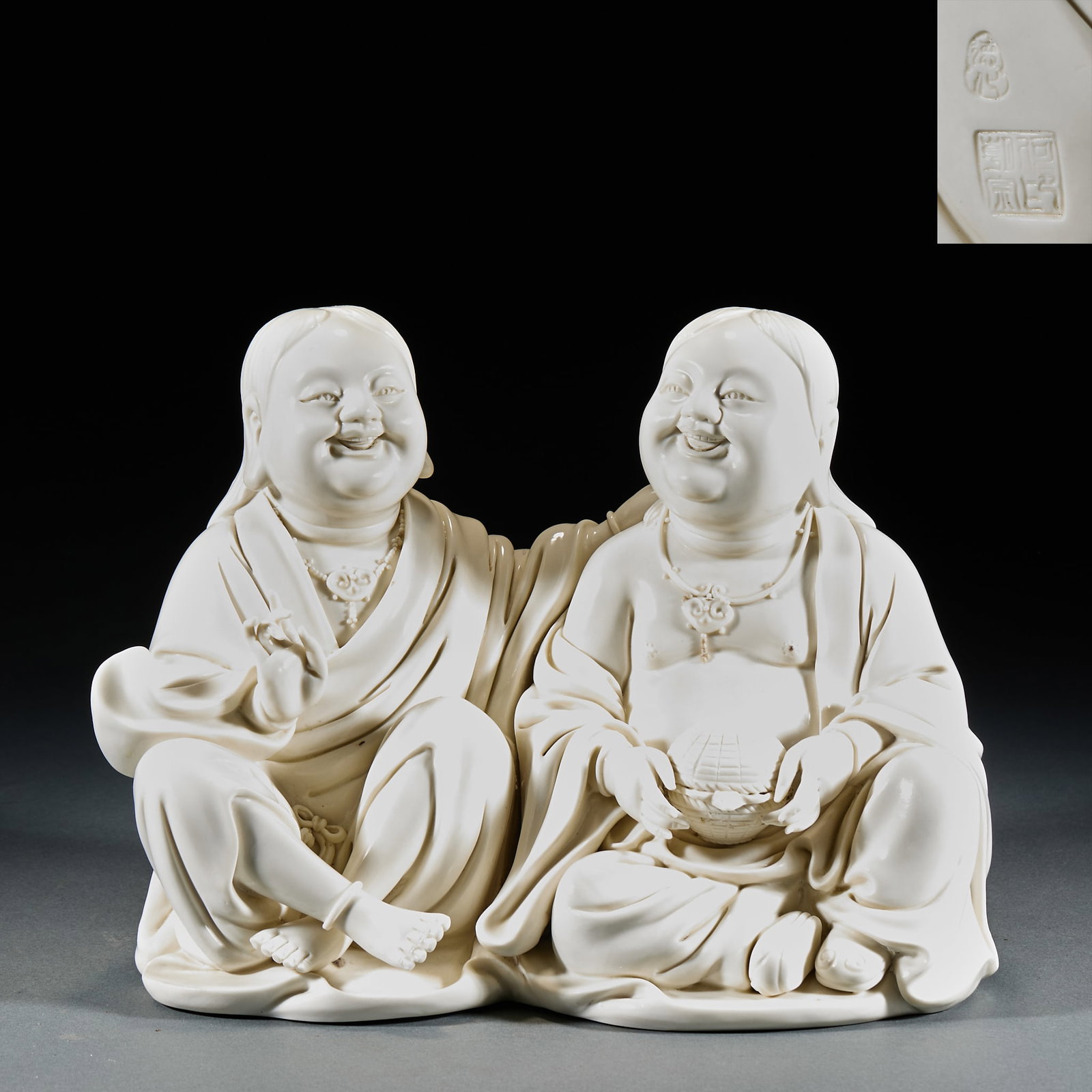 Dehua Kiln Statue of the Two Immortals of Harmony & Union, Signed He Chaozong (1 of 10)