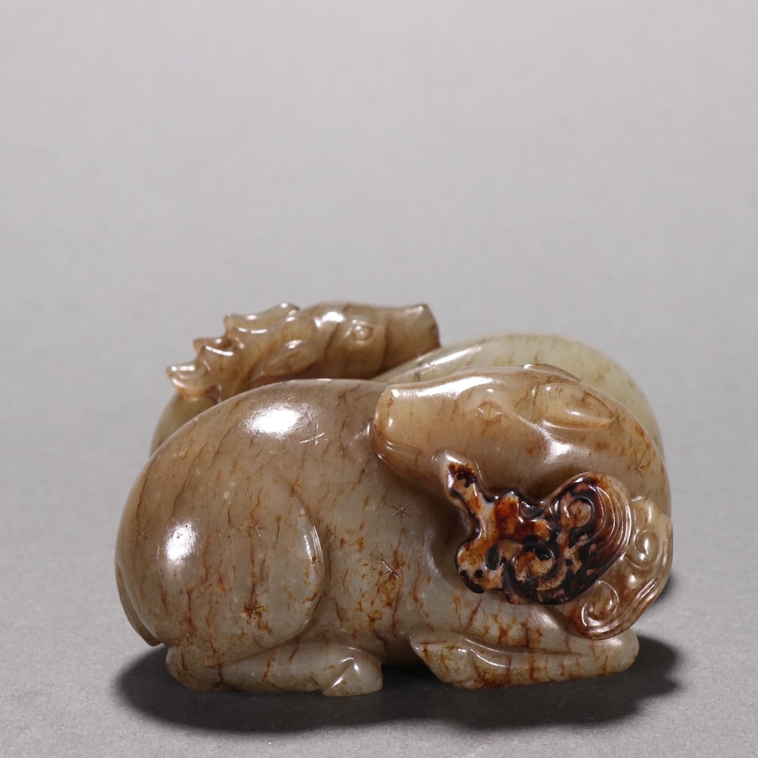Hetian Jade Ornament: Fu & Lu Stars Holding Ruyi Scepter: Hetian Jade Ornament: Fu & Lu Stars Holding Ruyi ScepterH 4.8 cm, W 8.8 cm