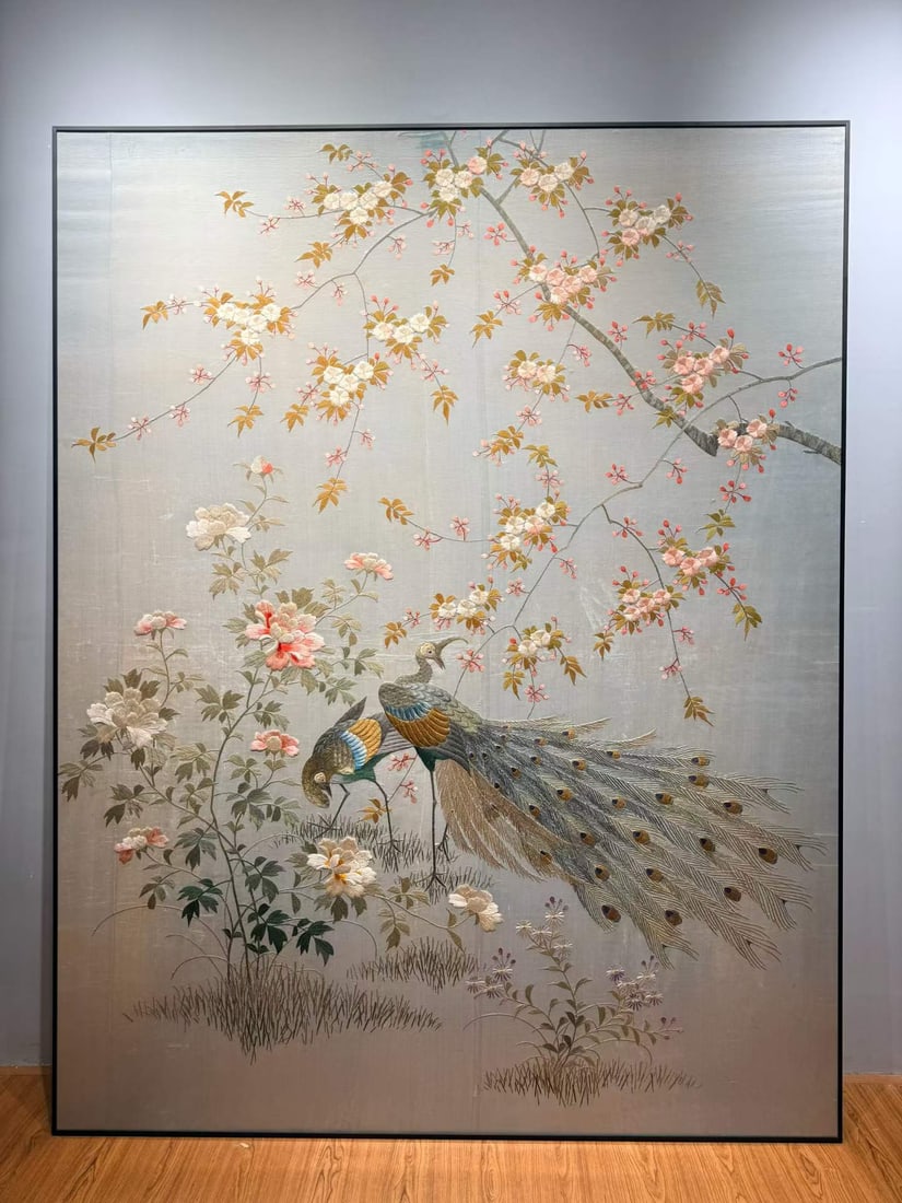 Qing Embroidery Panel Prosperity in Jade Hall: Qing Embroidery Panel Prosperity in Jade HallL 244 cm, W 191 cm