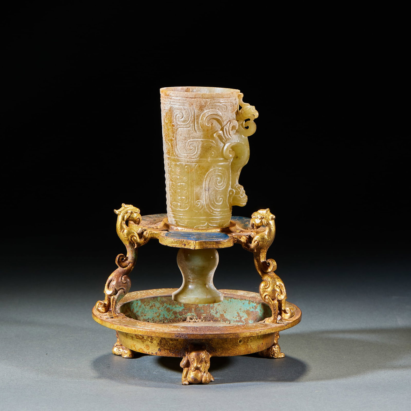 Gilt Bronze Wine Cups Inlaid with High Ancient Jade (1 of 9)