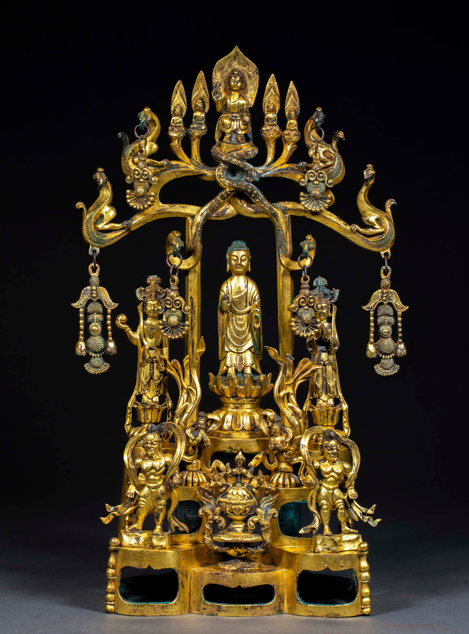 Gilt Bronze Buddha Ornament: Gilt Bronze Buddha OrnamentH 38 cm, L 22 cm, W 8 cm