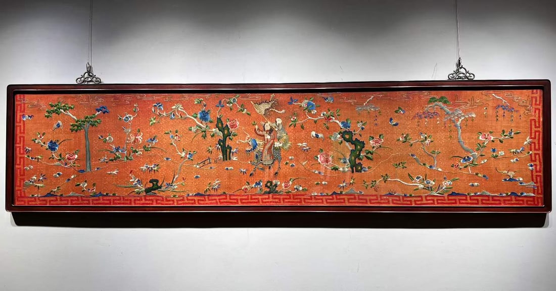 Fine Horizontal Qing Suzhou Embroidery Panel Top Scholar Passing Imperial Examination: Fine Horizontal Qing Suzhou Embroidery Panel Top Scholar Passing Imperial ExaminationL 196 cm, W 47 cm