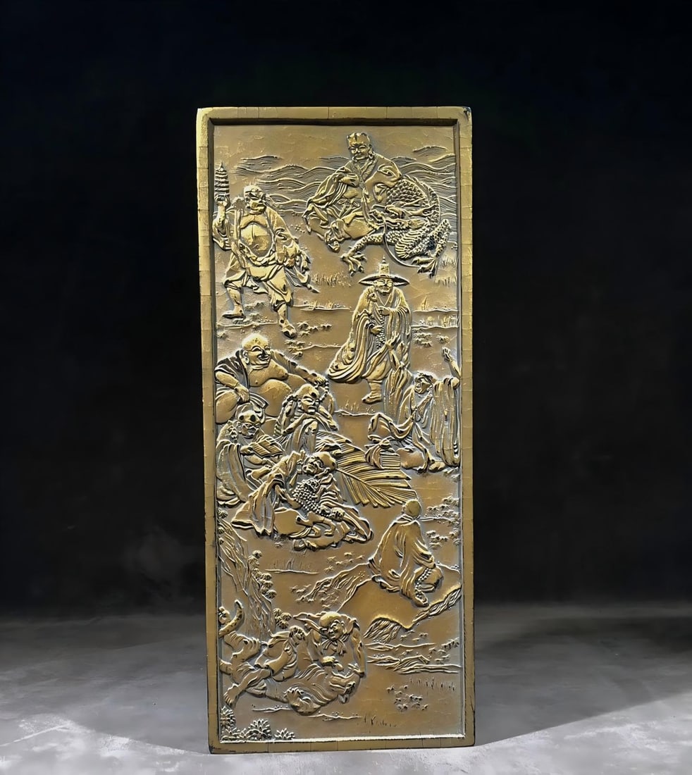 Gilded Ink Paste Featuring the Eighteen Arhats: Gilded Ink Paste Featuring the Eighteen ArhatsH 23.3 cm, L 9.8 cm, W 2.1 cm