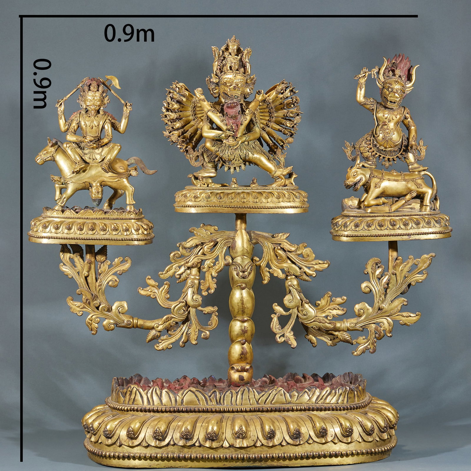 Gilt Bronze Statue of Yamantaka Vajra: Gilt Bronze Statue of Yamantaka VajraH 90 cm, W 90 cm
