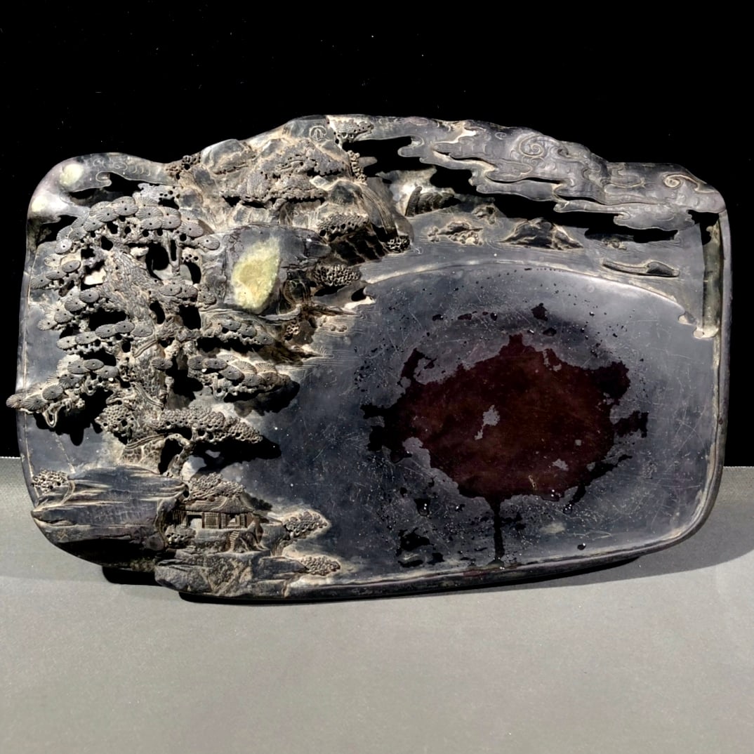 Duan Ink Slab, Signed He Qi: Duan Ink Slab, Signed He QiInk Slab: H 4.4 cm, L 33.3 cm, W 21 cm