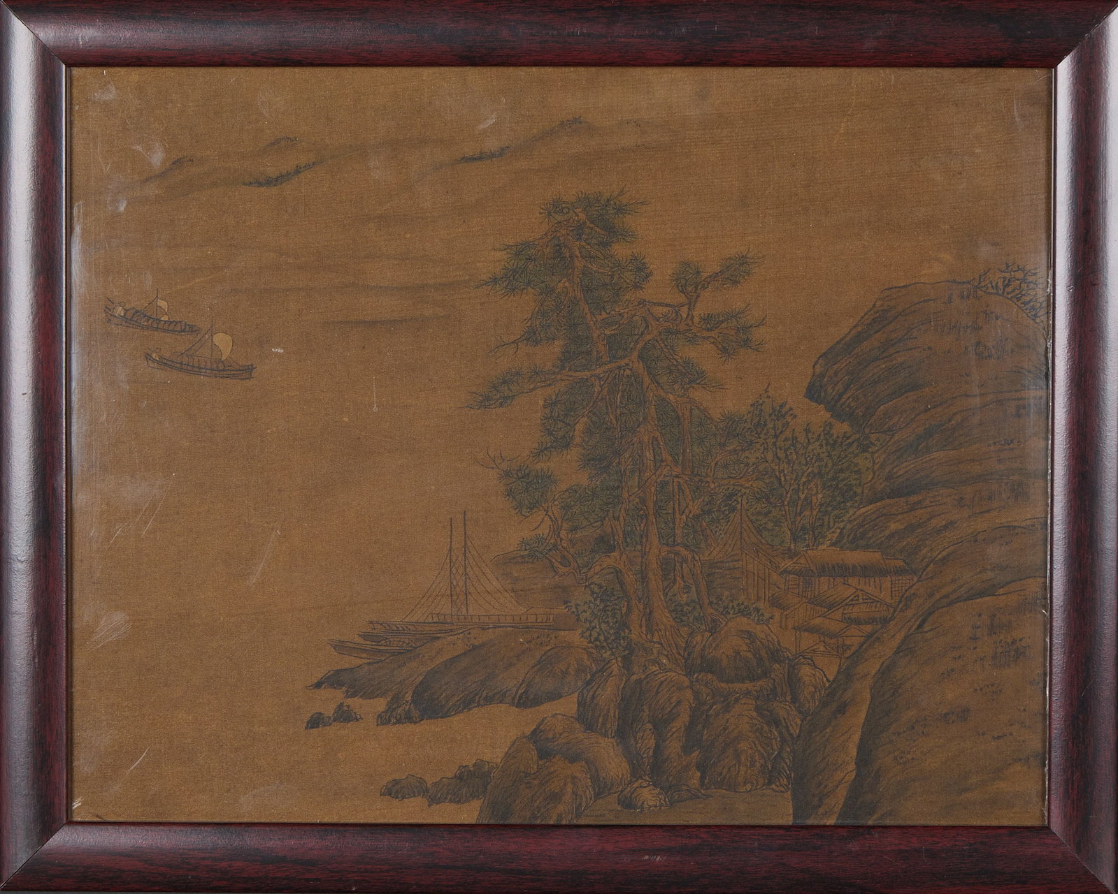 Framed Painting: Mountain Hamlet Scenery: Framed Painting: Mountain Hamlet SceneryL 40 cm, W 32.3 cm