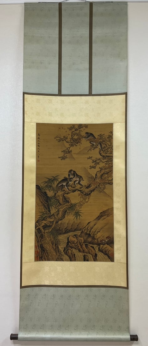 Cypresses and Monkeys by Shen Quan: Cypresses and Monkeys by Shen QuanH 89 cm, W 51 cm