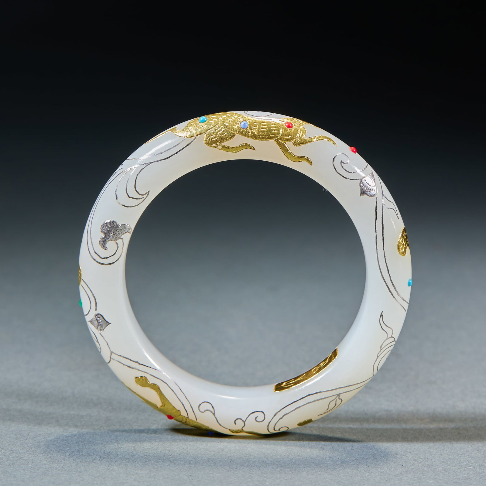 GoldInlaid Jade Bangle: GoldInlaid Jade BangleInner Diam. 5.6 cm
