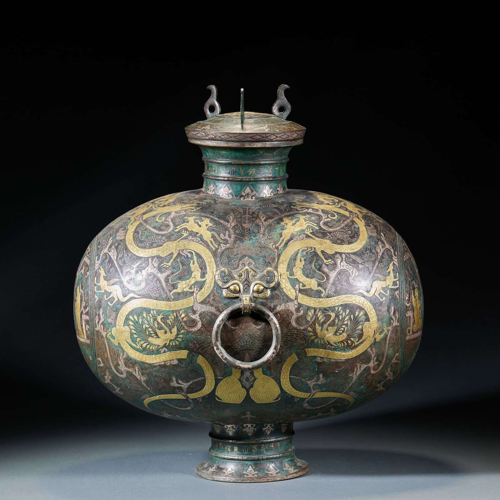 Gold & Silver Inlaid Dragon Pattern Ewer: Gold & Silver Inlaid Dragon Pattern EwerH 44 cm, L 36 cm, W 27 cm