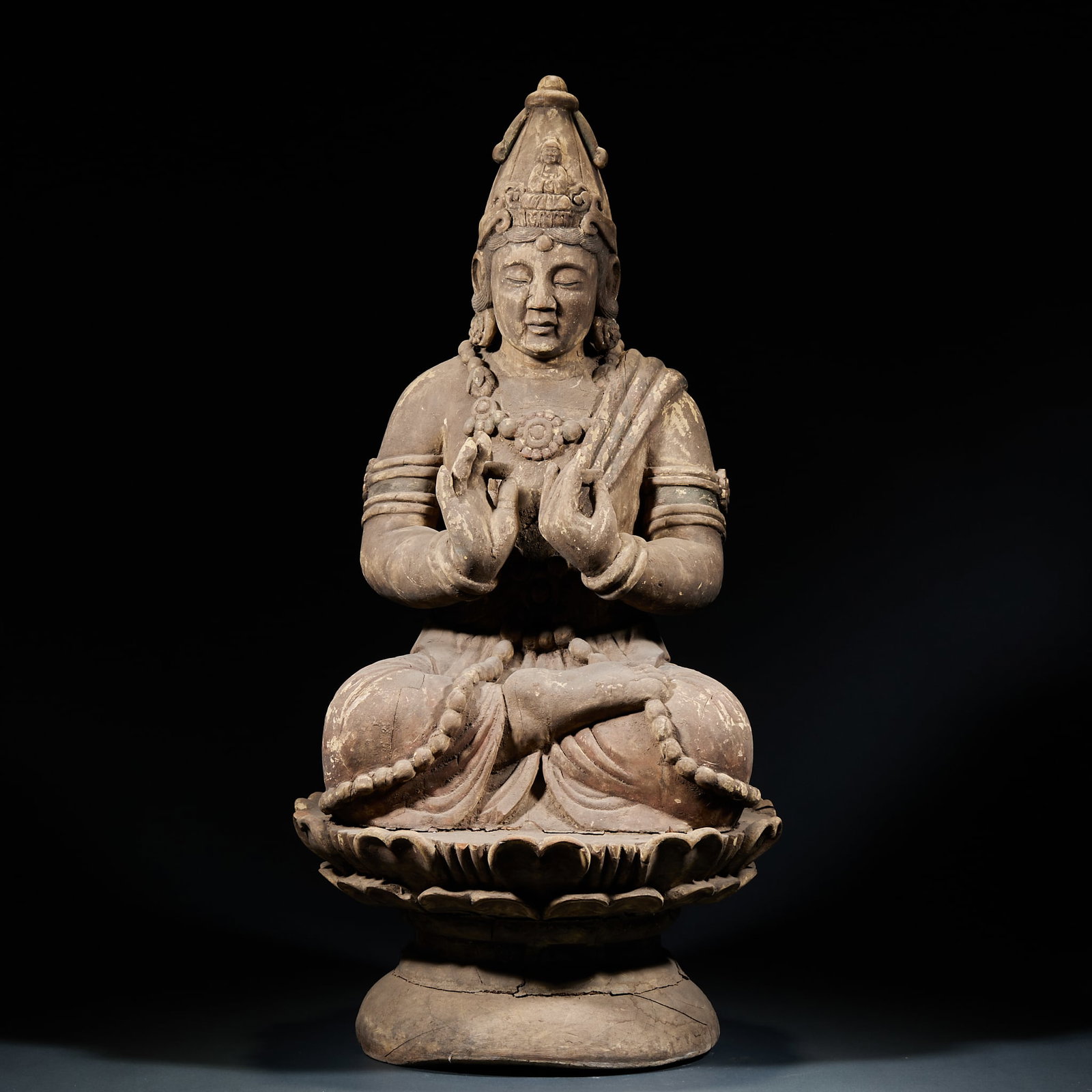 Cypress Wood Statue of Guanyin Bodhisattva: Cypress Wood Statue of Guanyin BodhisattvaH 66 cm, Diam. 33 cm