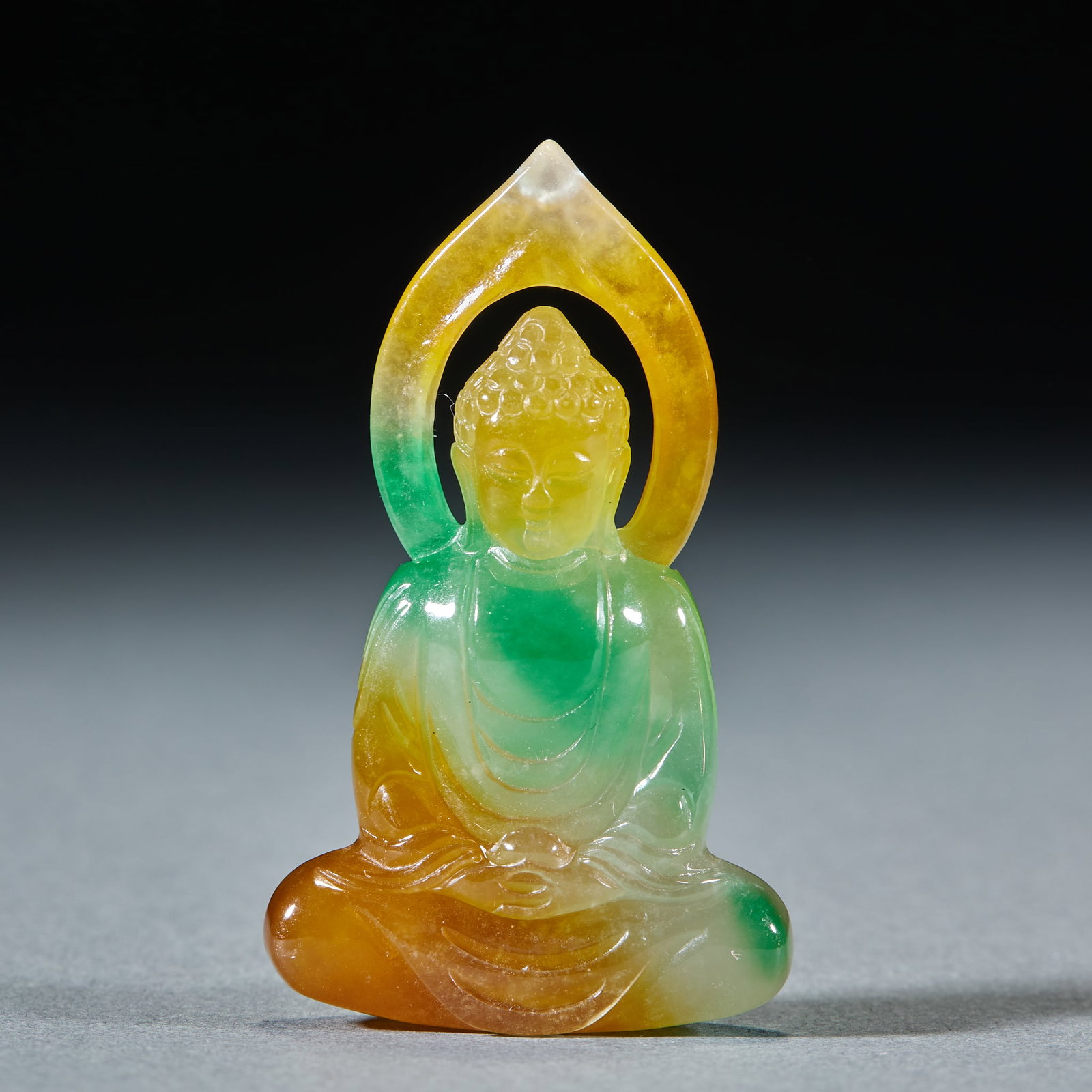 MultiColored Pendant of Shakyamuni Buddha: MultiColored Pendant of Shakyamuni BuddhaL 5.7 cm, W 3.4 cm