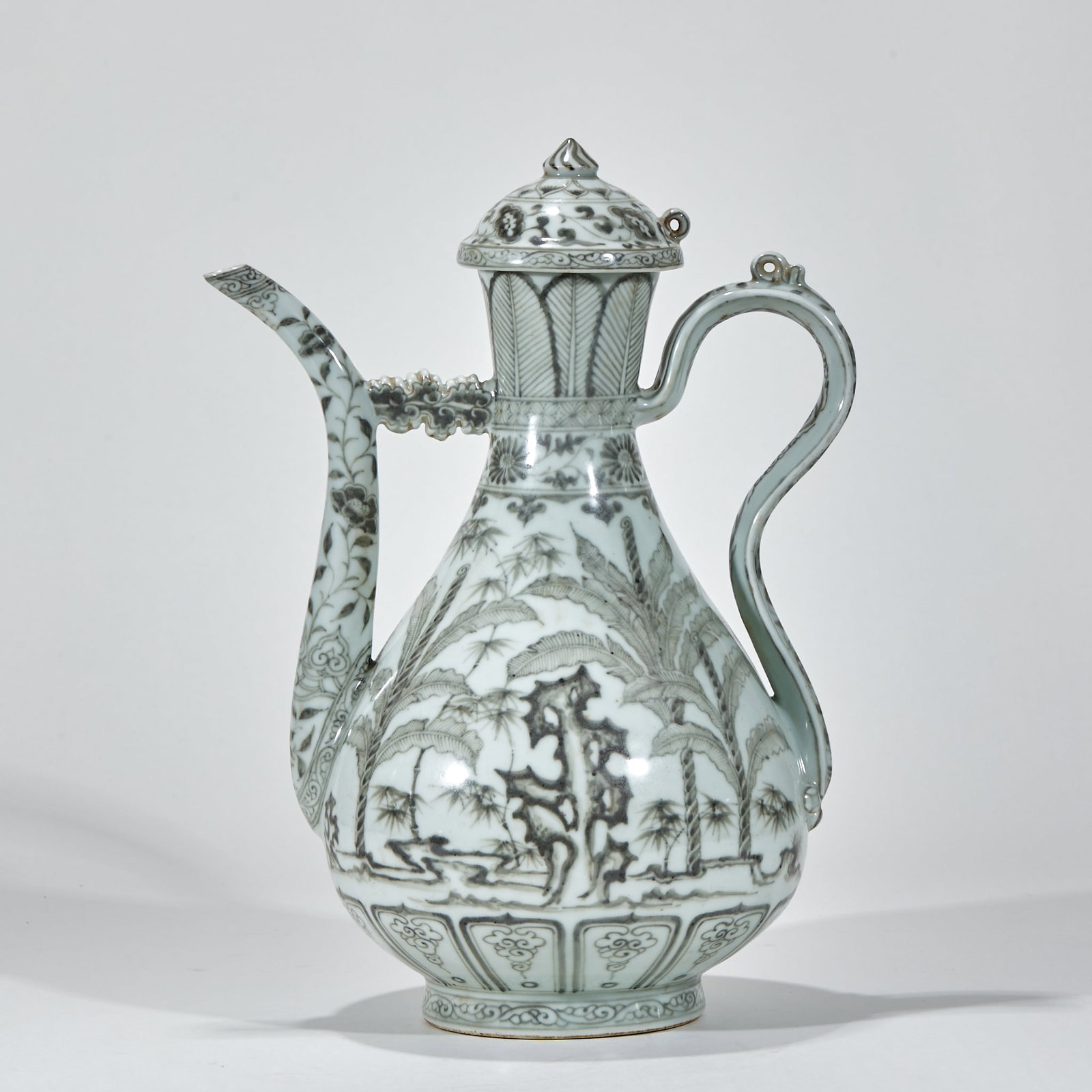 Ming Hongwu Underglaze Red Ewer with Interlocking Peony Scrolls: Ming Hongwu Underglaze Red Ewer with Interlocking Peony ScrollsH 37.5 cm, L 27 cm, W 17 cm