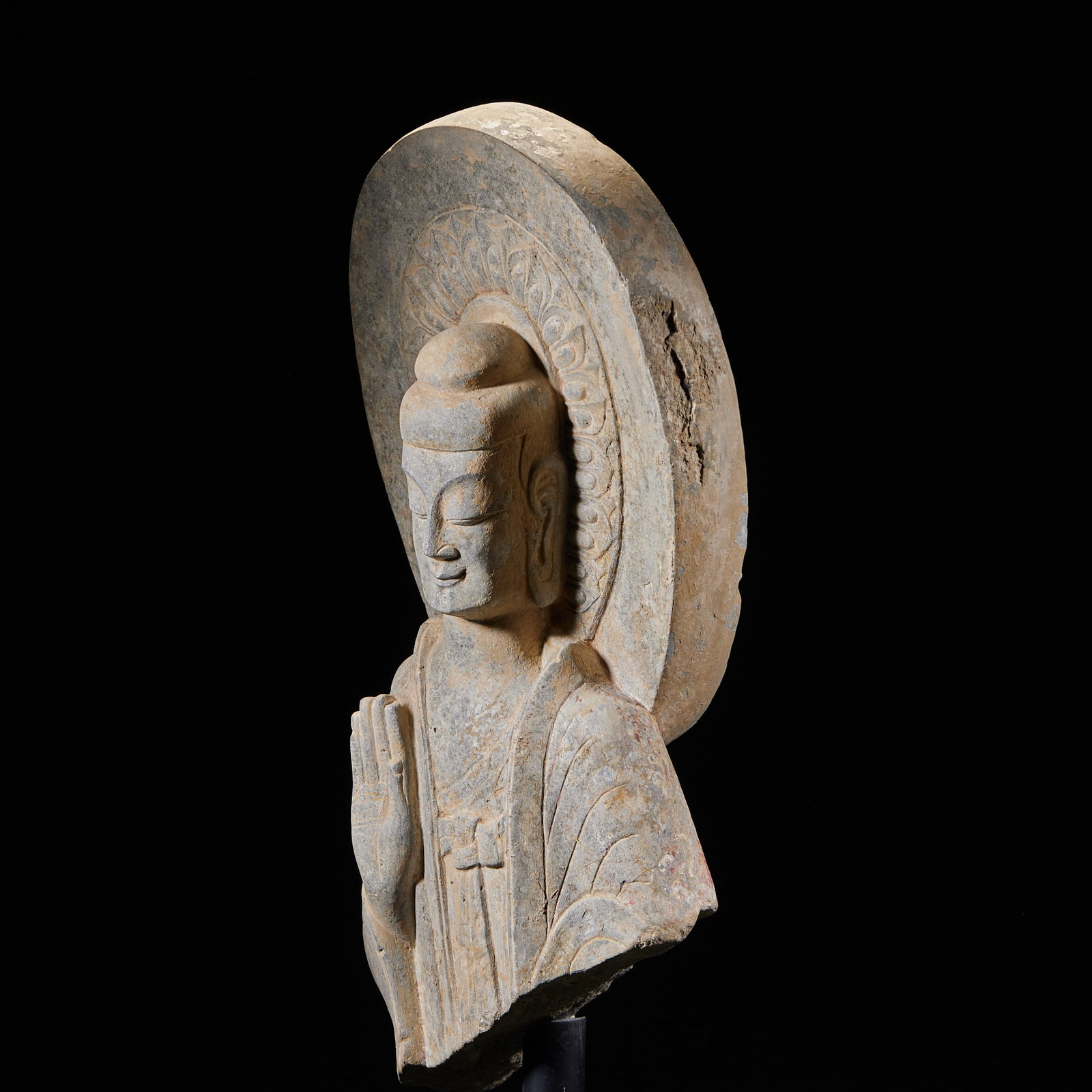 Bluestone Buddha Head with Mandorla Backlight - 5