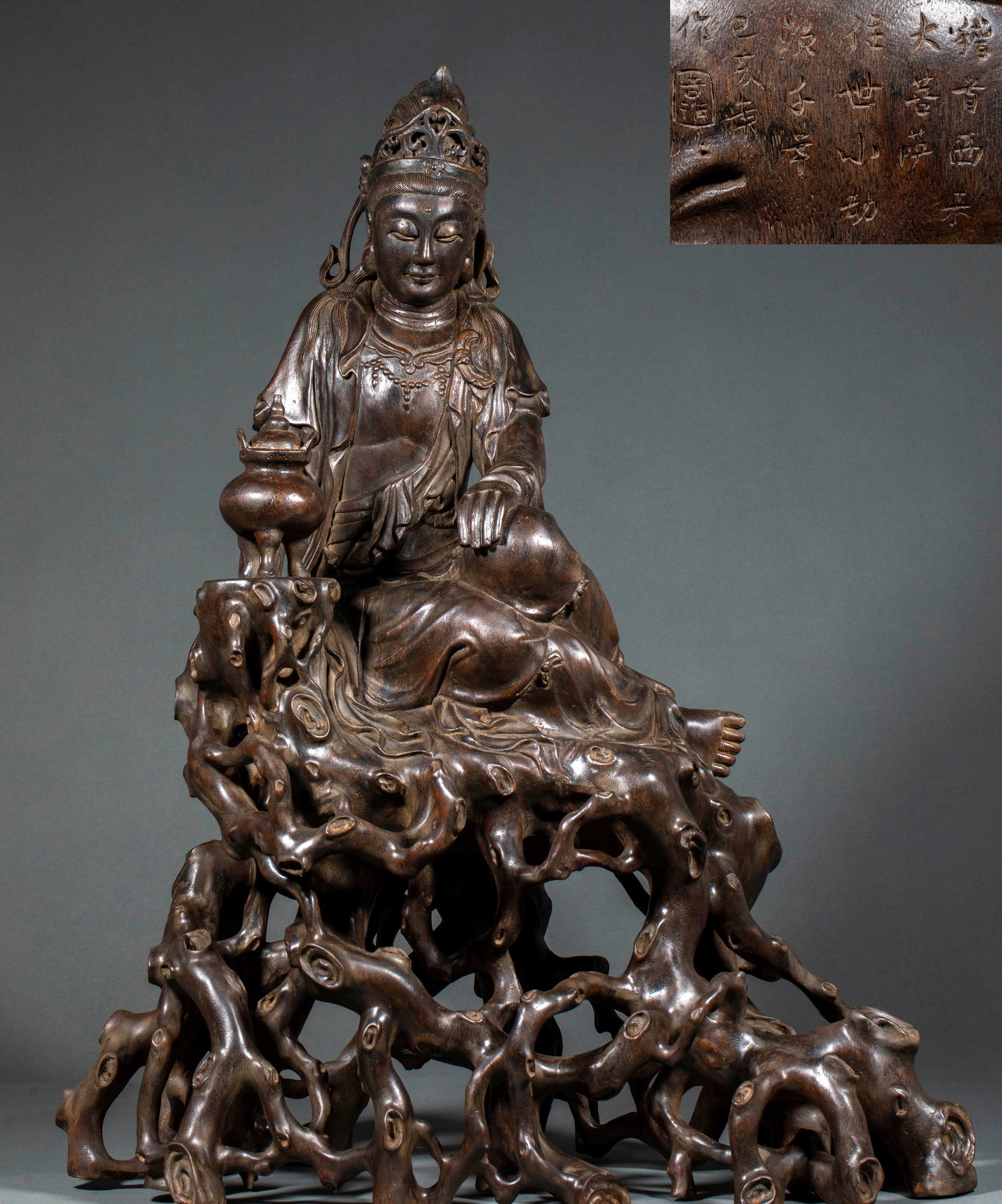 Agarwood Guanyin Statue: Agarwood Guanyin StatueH 75 cm, L 58 cm, W 38 cm