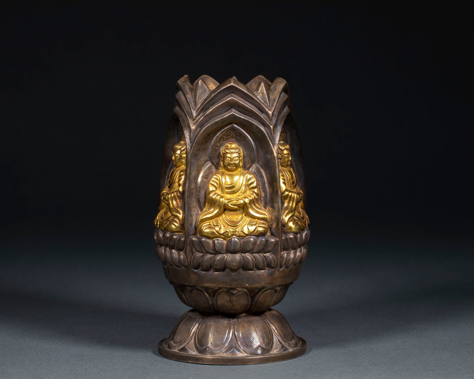 Silver-gilded Buddha statue donor - 6